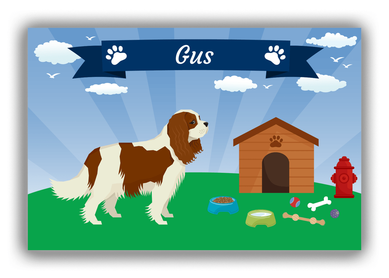 Personalized Dogs Canvas Wrap & Photo Print XXII - Blue Background - Cavalier King Charles Spaniel - Front View