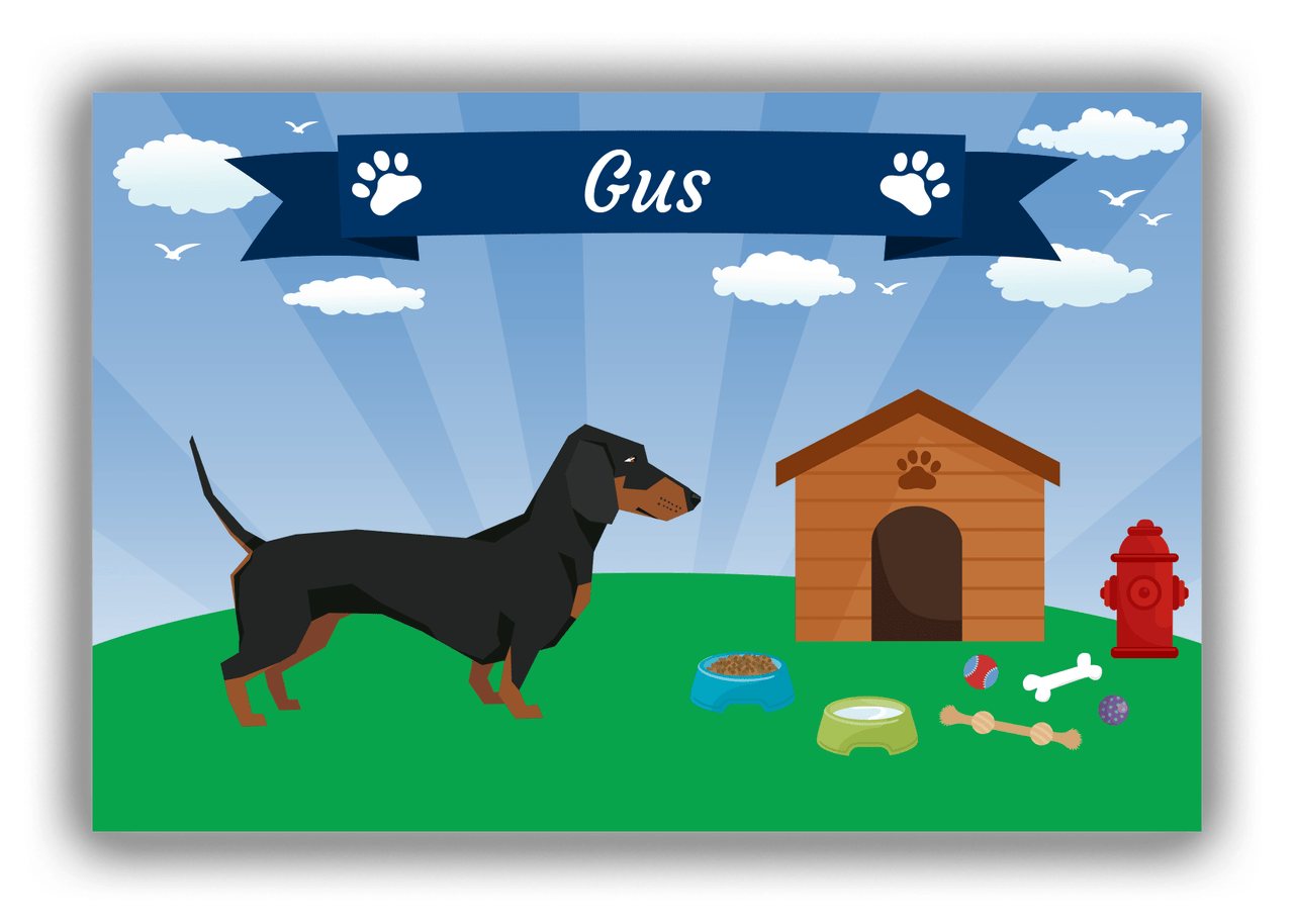 Personalized Dogs Canvas Wrap & Photo Print XXII - Blue Background - Dachshund - Front View