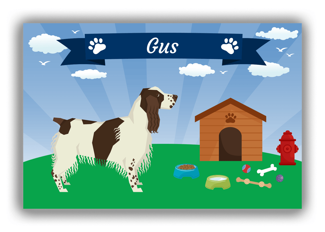 Personalized Dogs Canvas Wrap & Photo Print XXII - Blue Background - English Springer Spaniel - Front View