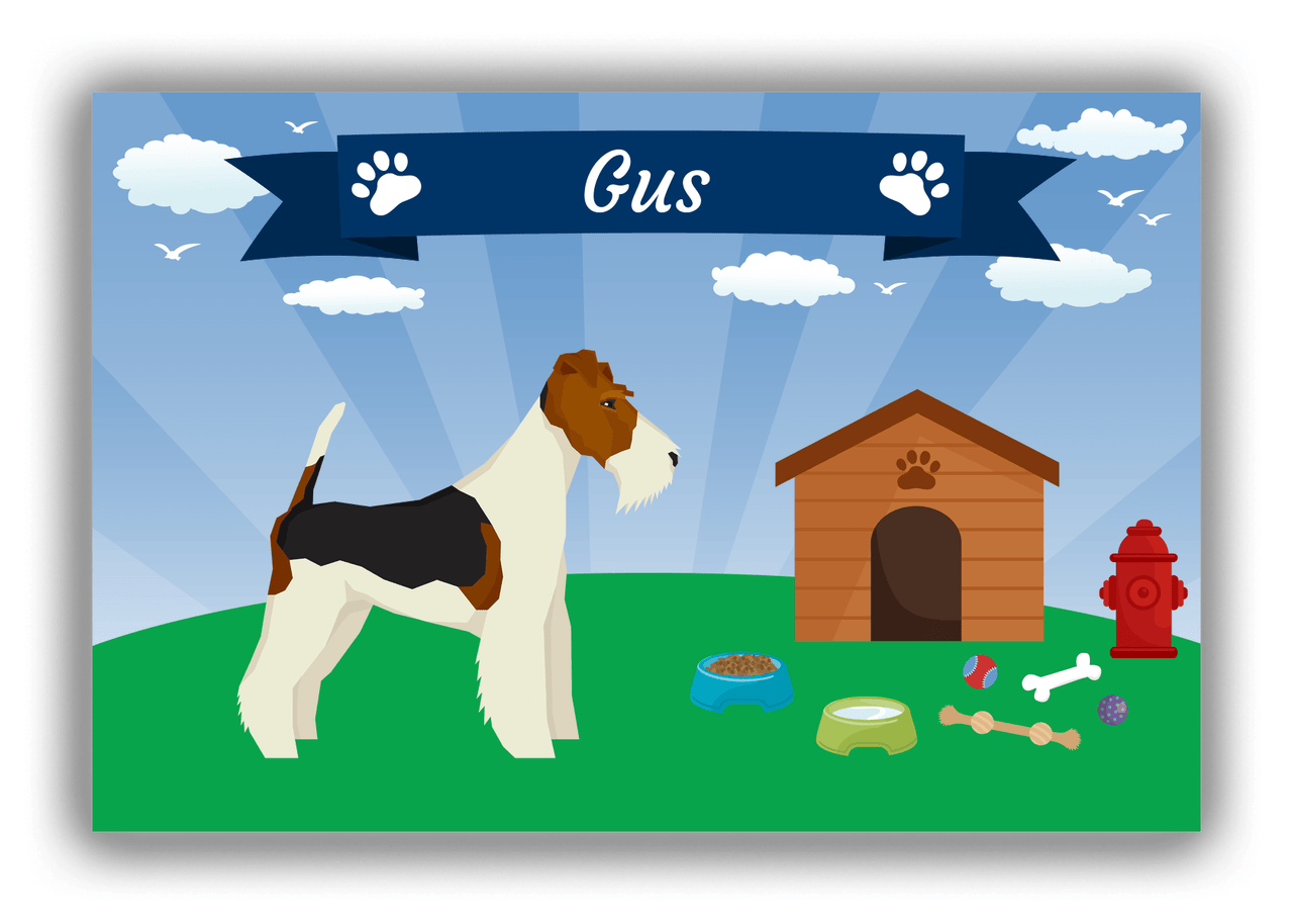 Personalized Dogs Canvas Wrap & Photo Print XXII - Blue Background - Fox Terrier - Front View