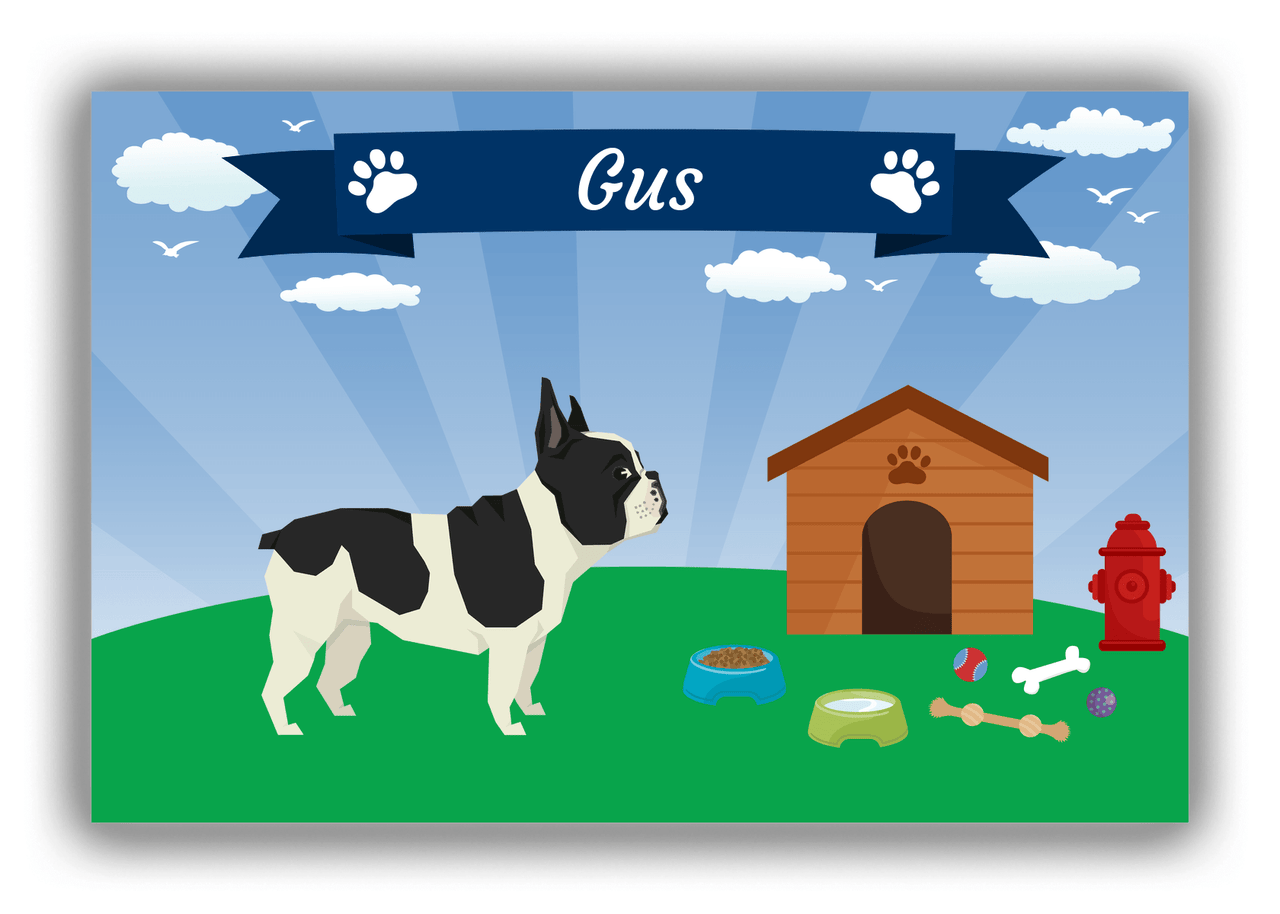 Personalized Dogs Canvas Wrap & Photo Print XXII - Blue Background - French Bulldog - Front View