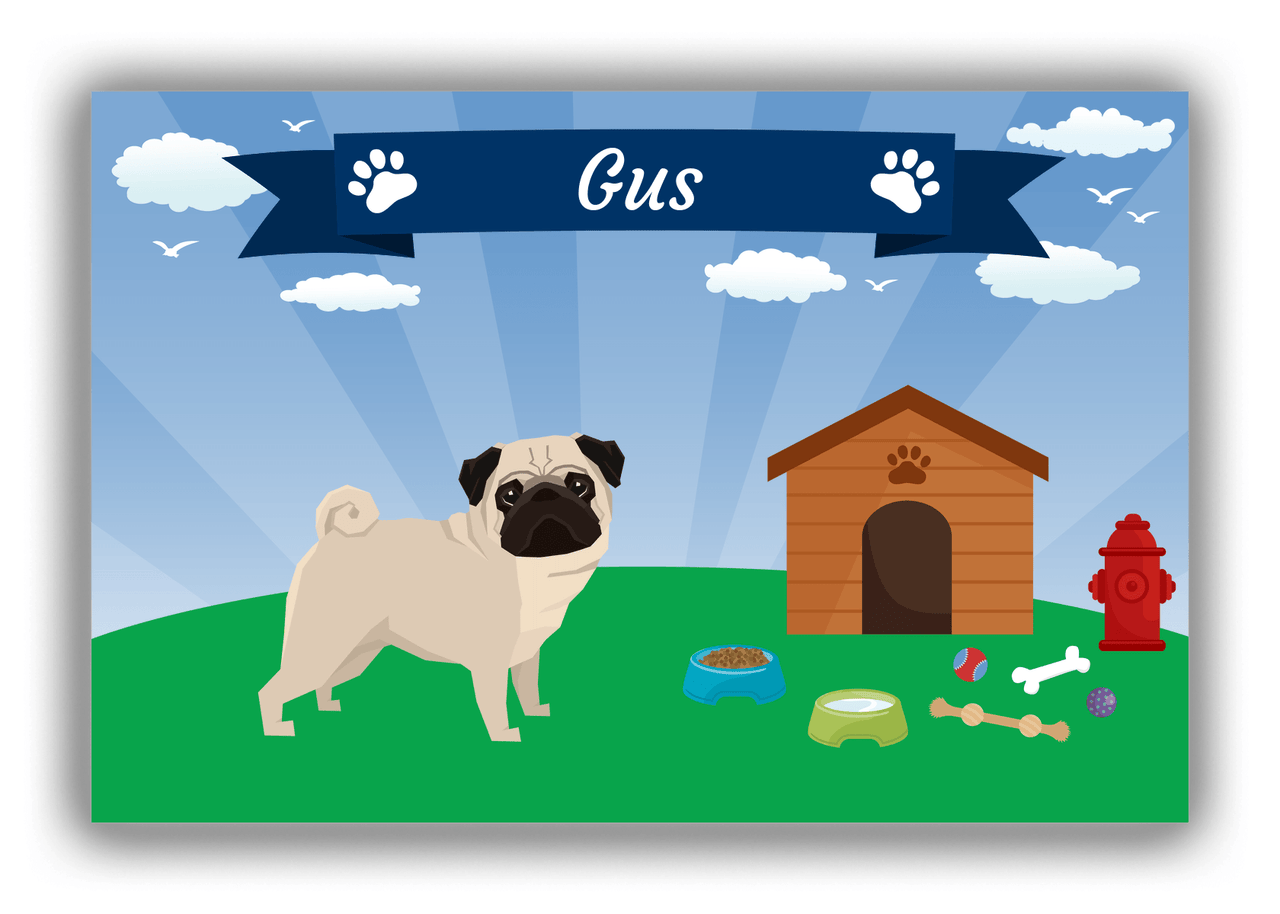 Personalized Dogs Canvas Wrap & Photo Print XXII - Blue Background - Pug - Front View