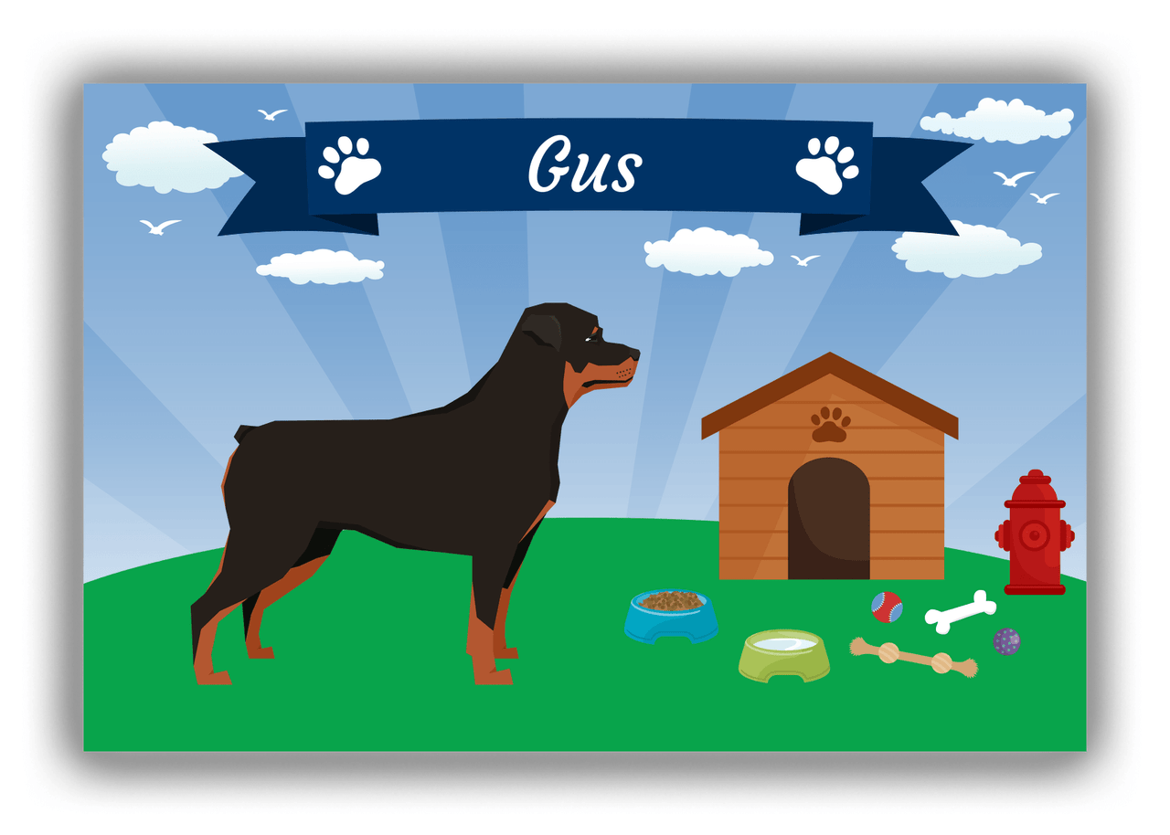 Personalized Dogs Canvas Wrap & Photo Print XXII - Blue Background - Rottweiler - Front View