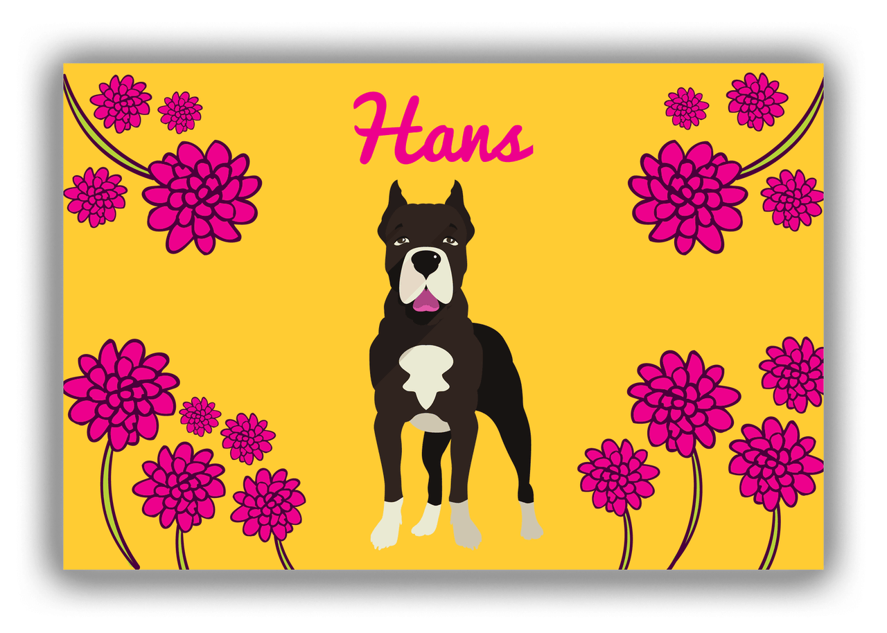 Personalized Dogs Canvas Wrap & Photo Print XXIII - Yellow Background - American Staffordshire Terrier - Front View
