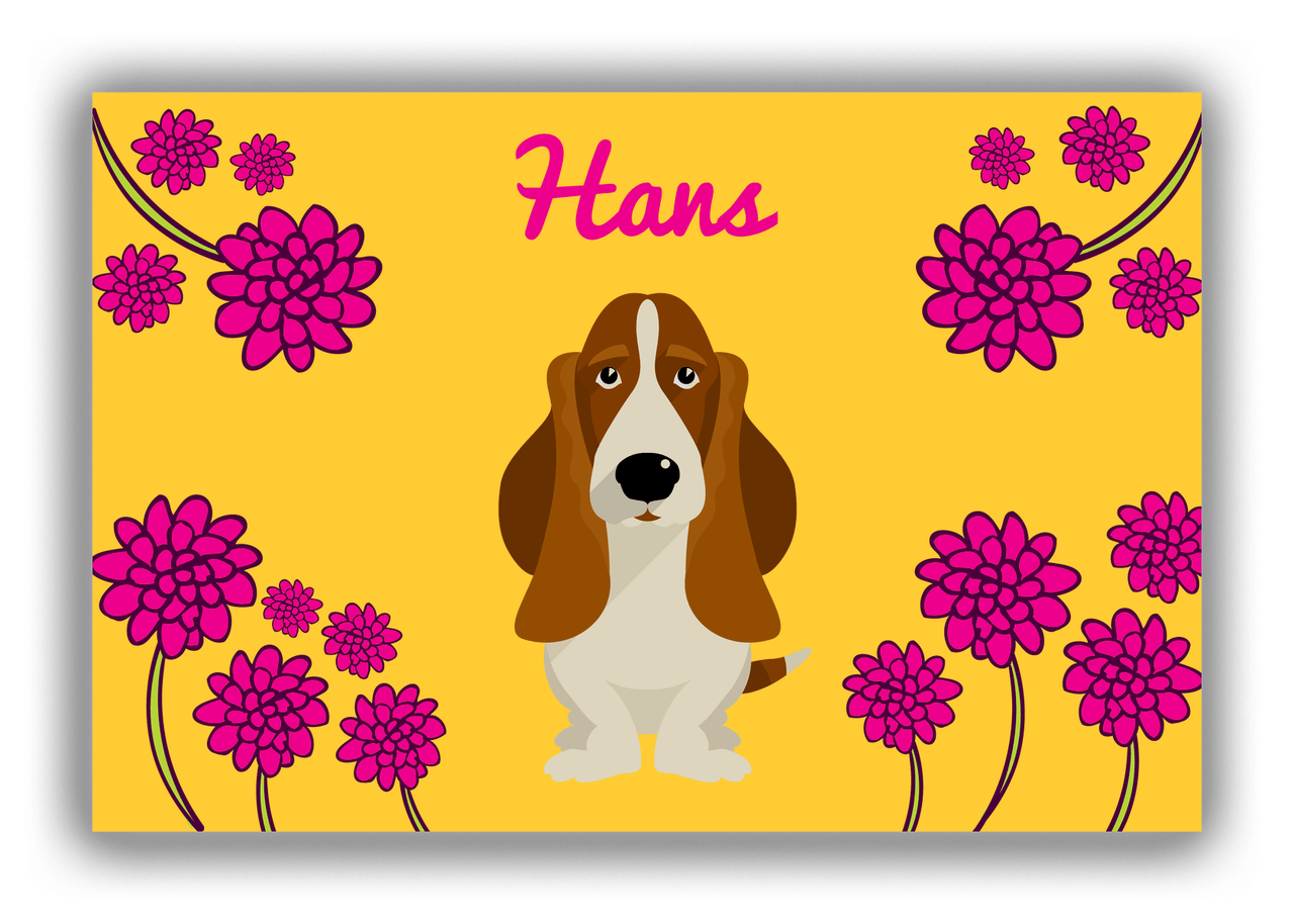Personalized Dogs Canvas Wrap & Photo Print XXIII - Yellow Background - Basset Hound - Front View