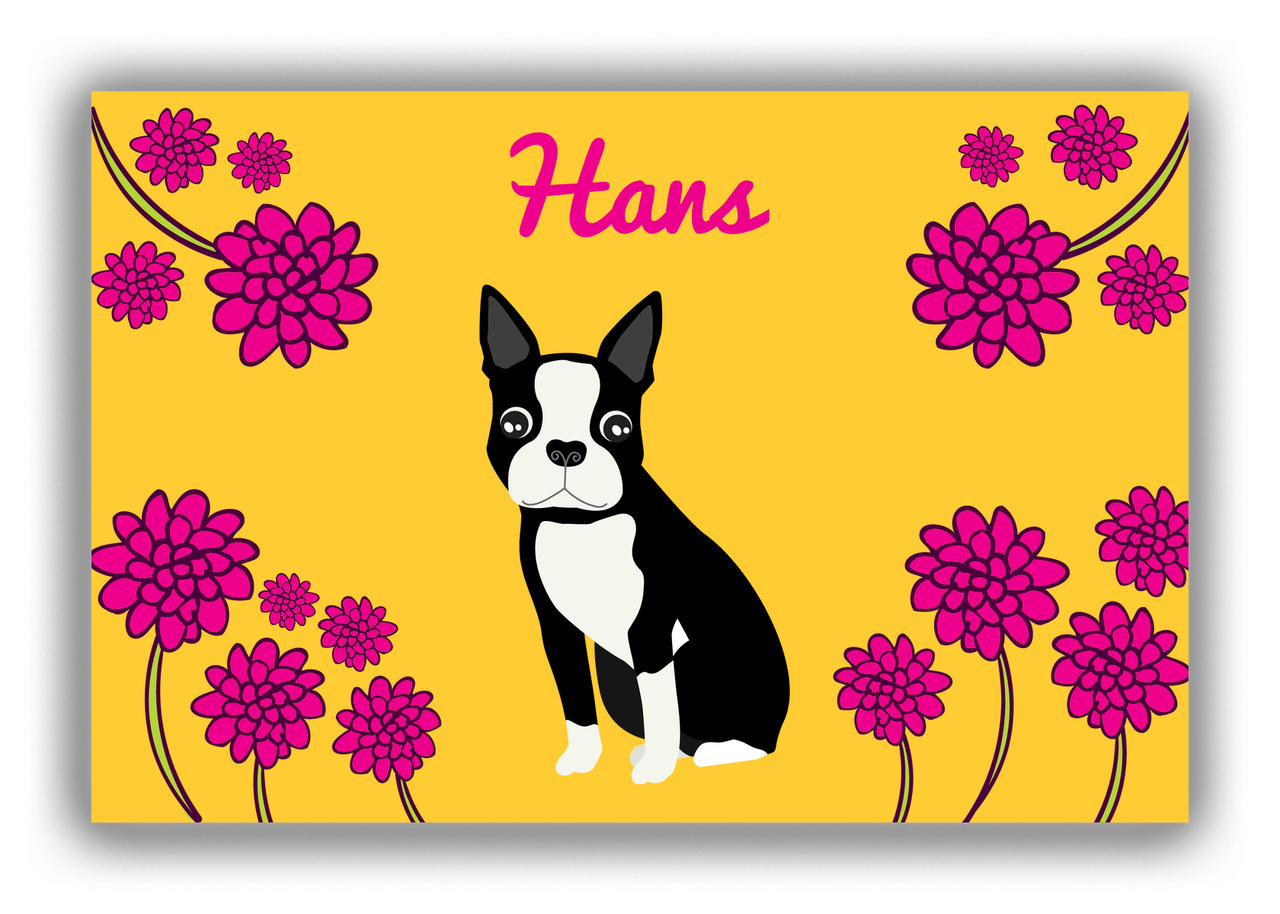 Personalized Dogs Canvas Wrap & Photo Print XXIII - Yellow Background - Boston Terrier - Front View