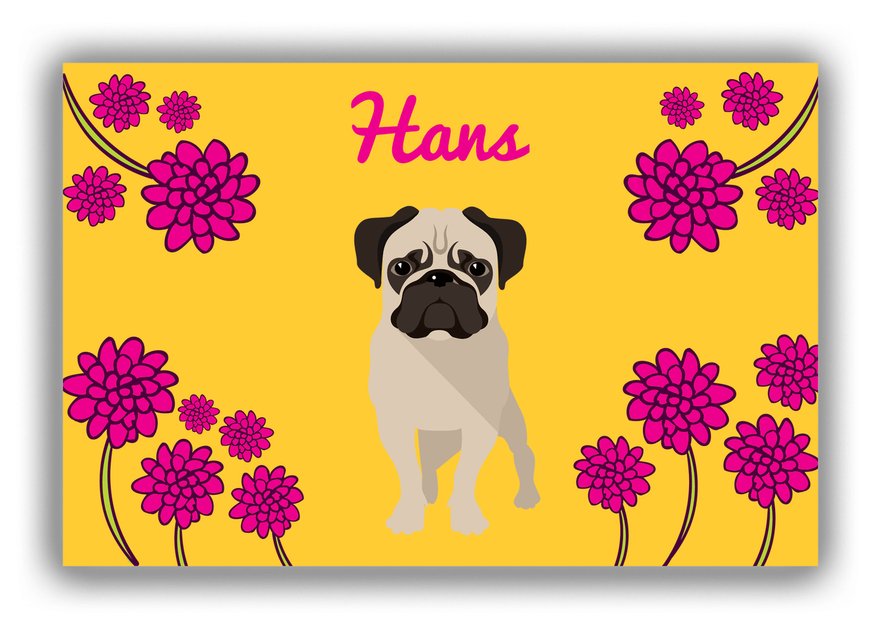 Personalized Dogs Canvas Wrap & Photo Print XXIII - Yellow Background - Pug - Front View