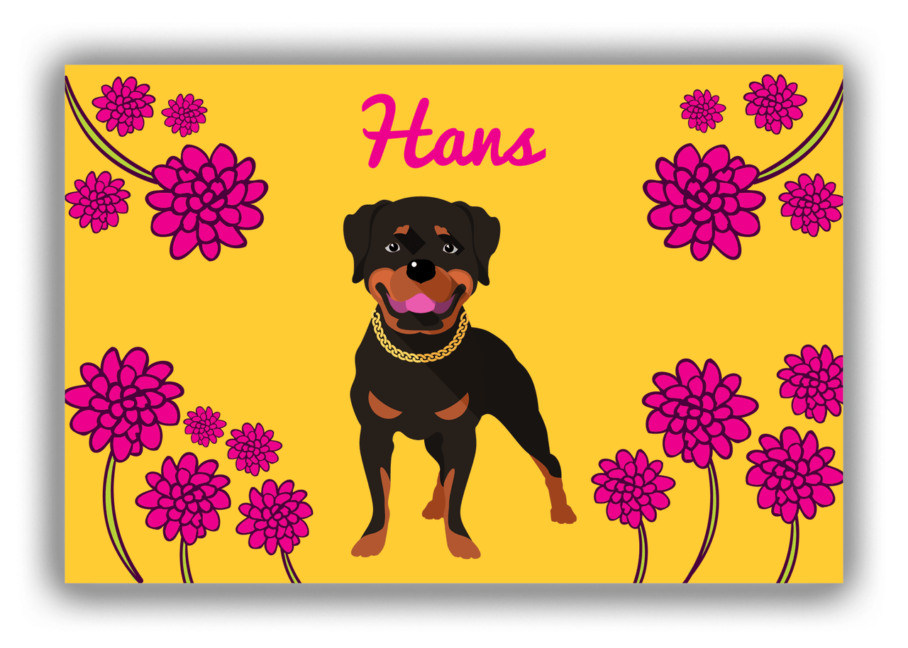 Personalized Dogs Canvas Wrap & Photo Print XXIII - Yellow Background - Rottweiler - Front View