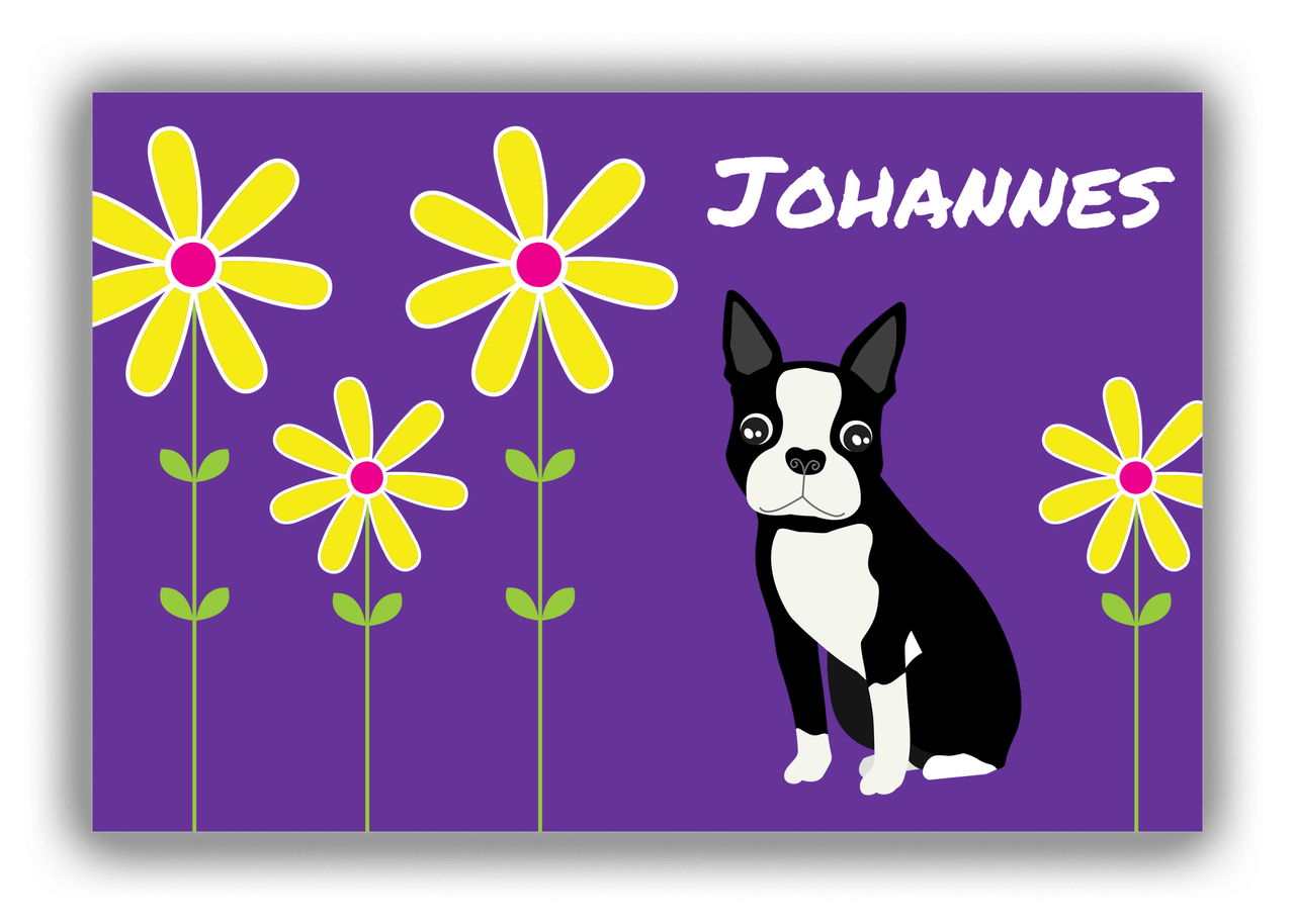 Personalized Dogs Canvas Wrap & Photo Print XXIV - Purple Background - Boston Terrier - Front View