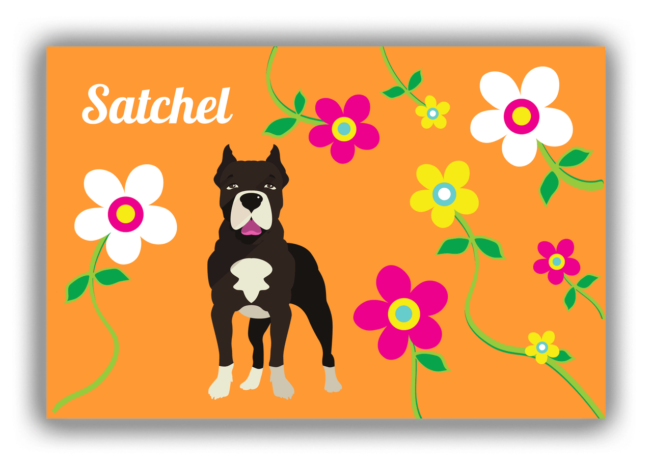 Personalized Dogs Canvas Wrap & Photo Print XXV - Orange Background - American Staffordshire Terrier - Front View