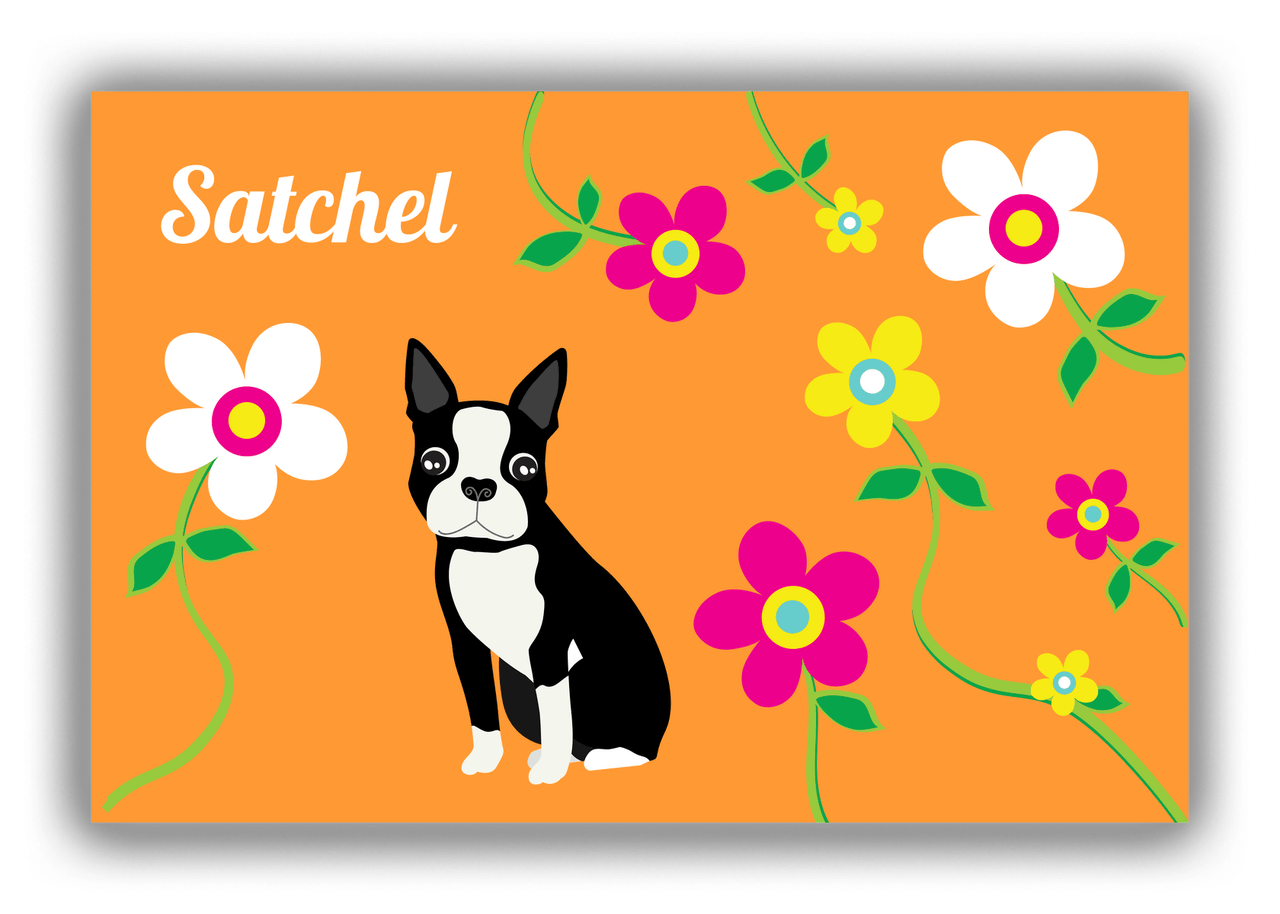 Personalized Dogs Canvas Wrap & Photo Print XXV - Orange Background - Boston Terrier - Front View