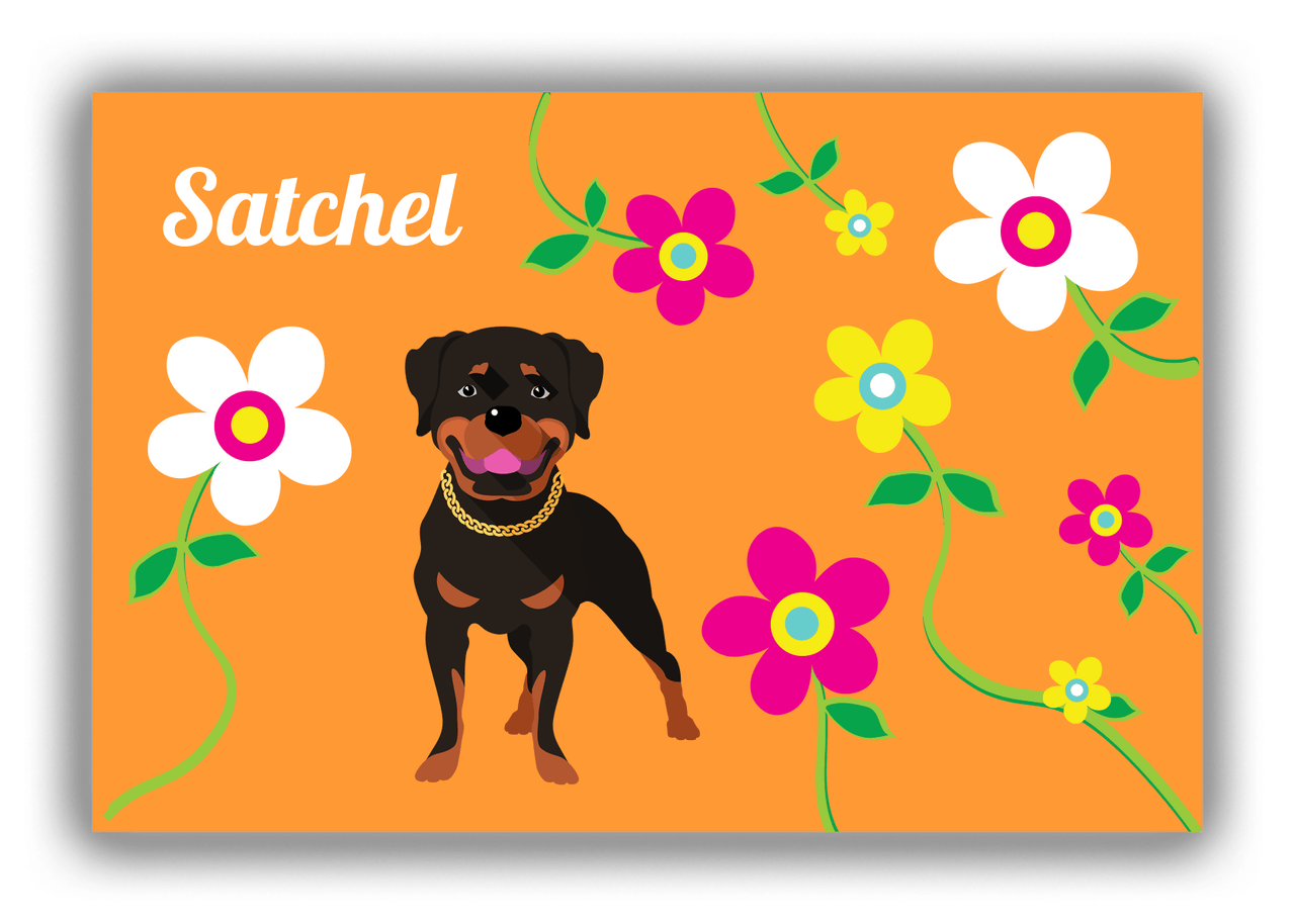 Personalized Dogs Canvas Wrap & Photo Print XXV - Orange Background - Rottweiler - Front View