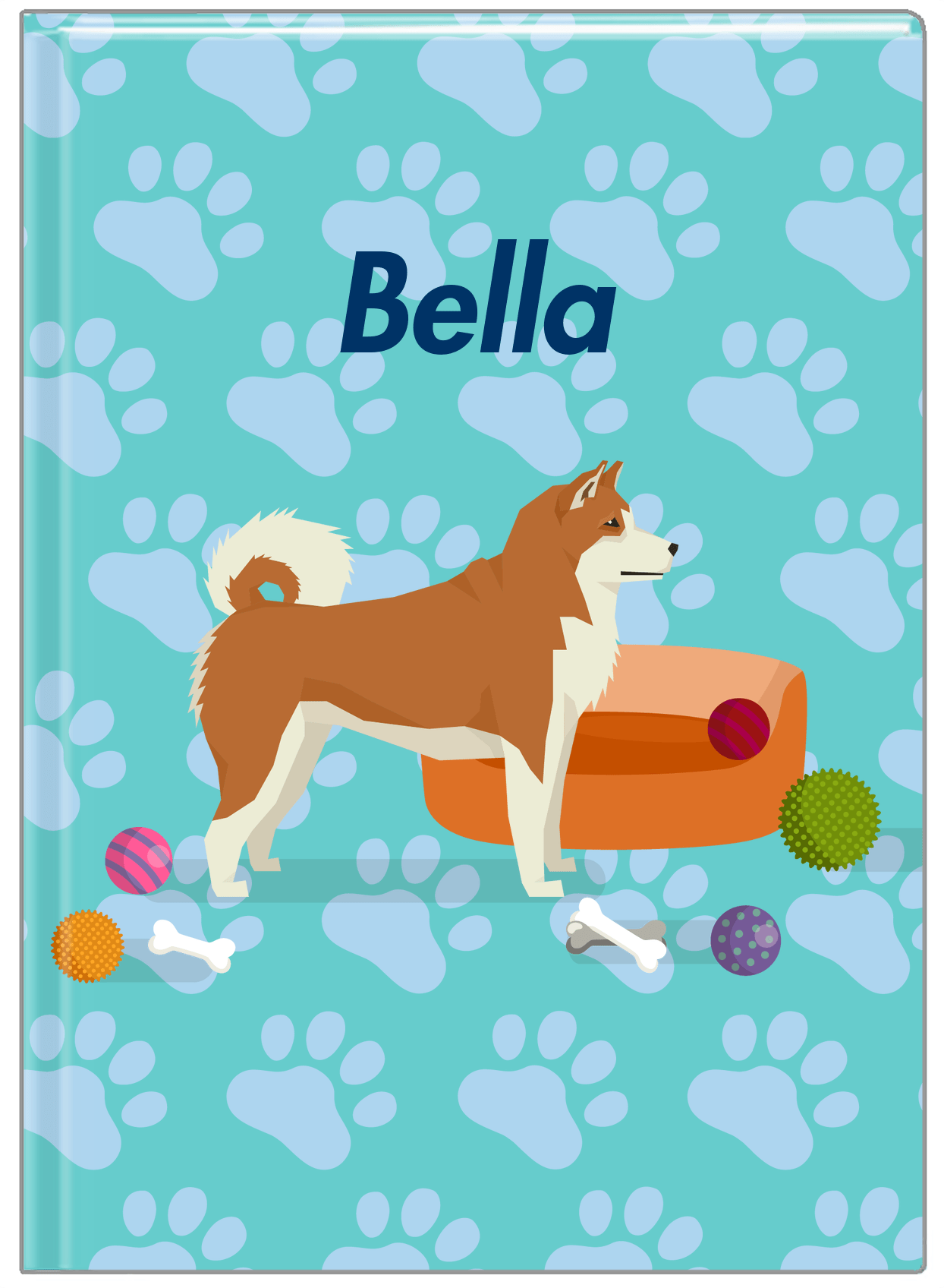 Personalized Dogs Journal I - Teal Background - Akita Inu - Front View