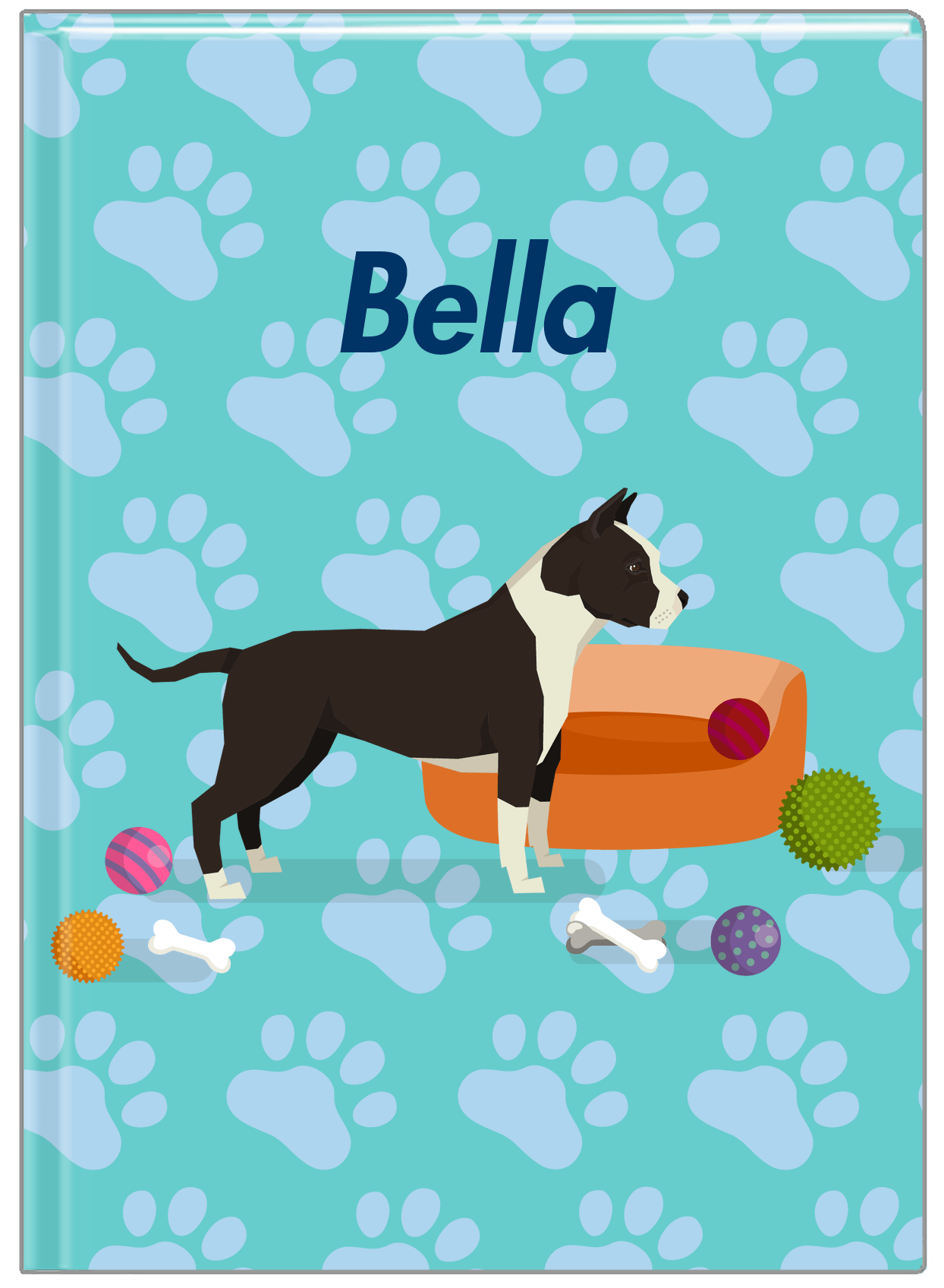 Personalized Dogs Journal I - Teal Background - American Staffordshire Terrier - Front View