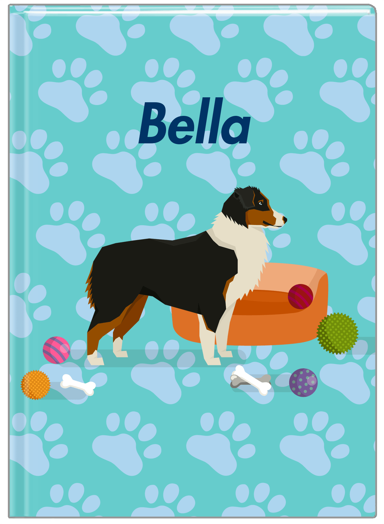 Personalized Dogs Journal I - Teal Background - Australian Shepherd - Front View
