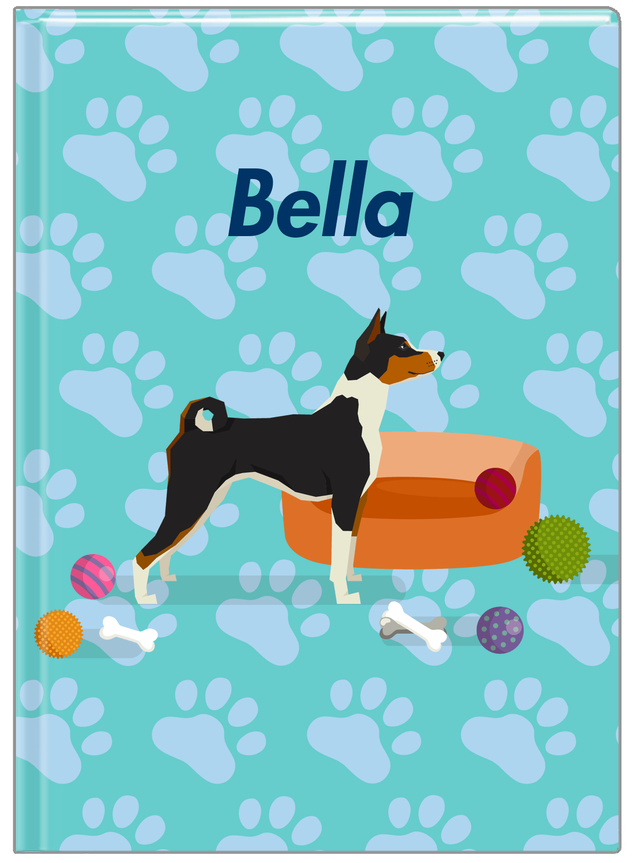 Personalized Dogs Journal I - Teal Background - Basenji - Front View