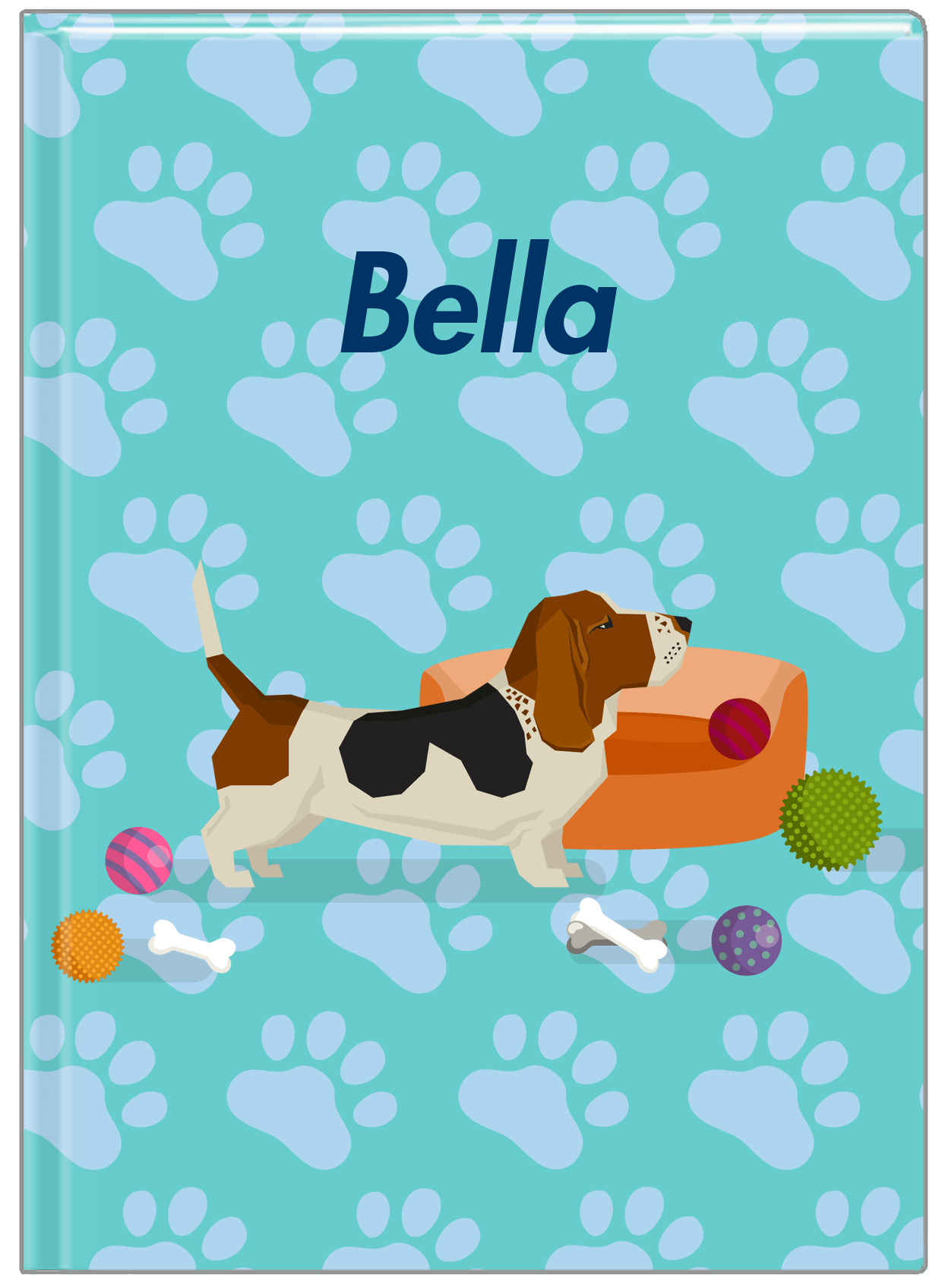 Personalized Dogs Journal I - Teal Background - Basset Hound - Front View