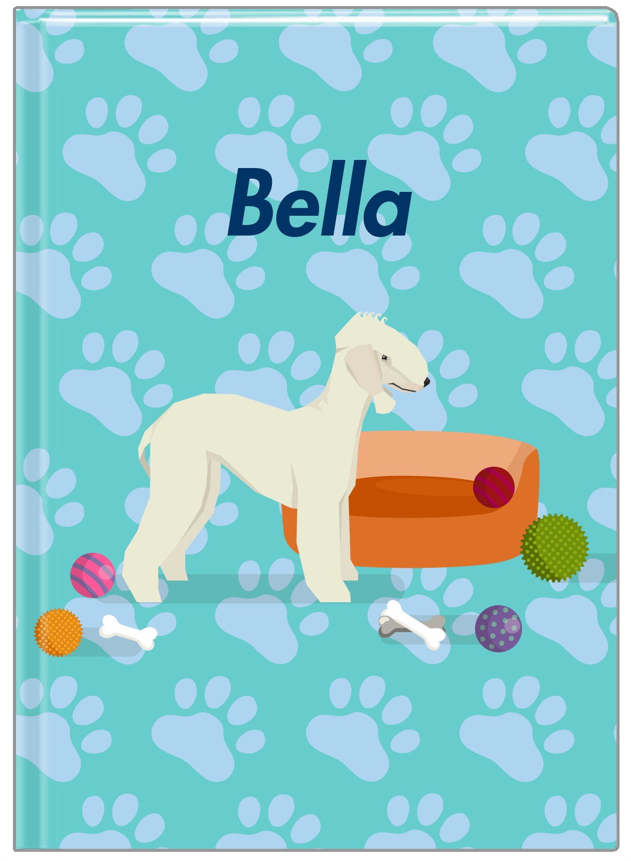 Personalized Dogs Journal I - Teal Background - Bedlington Terrier - Front View