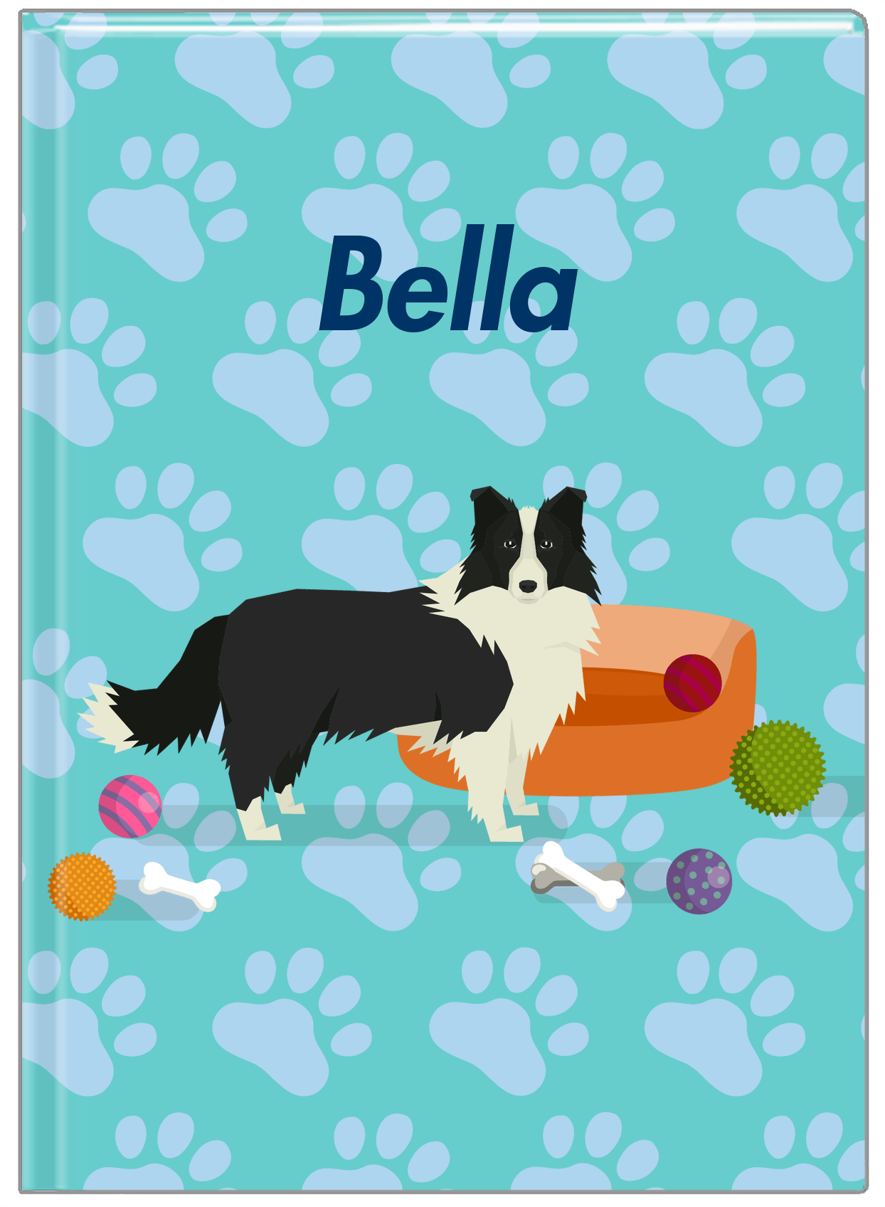 Personalized Dogs Journal I - Teal Background - Border Collie - Front View