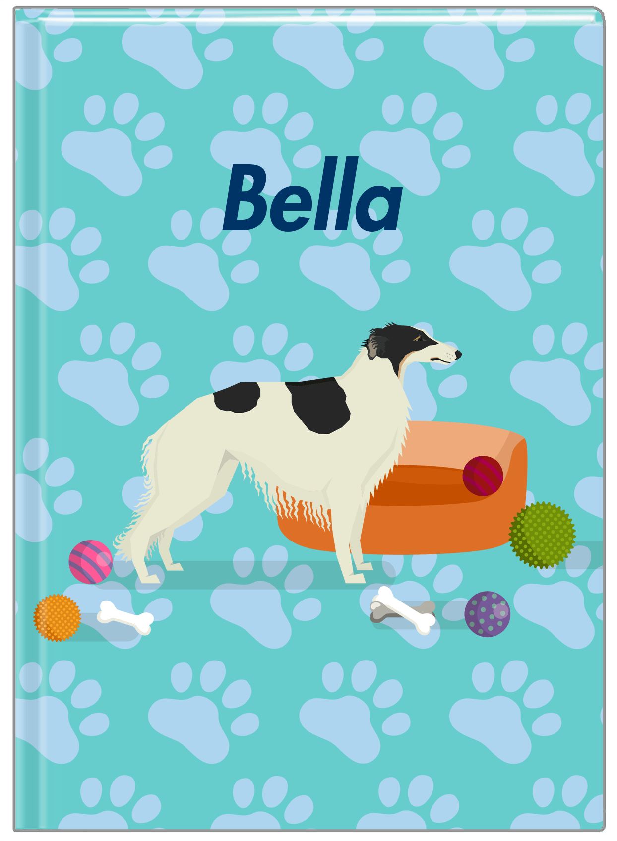 Personalized Dogs Journal I - Teal Background - Borzoi - Front View
