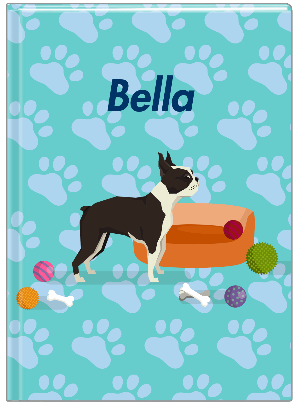 Personalized Dogs Journal I - Teal Background - Boston Terrier - Front View