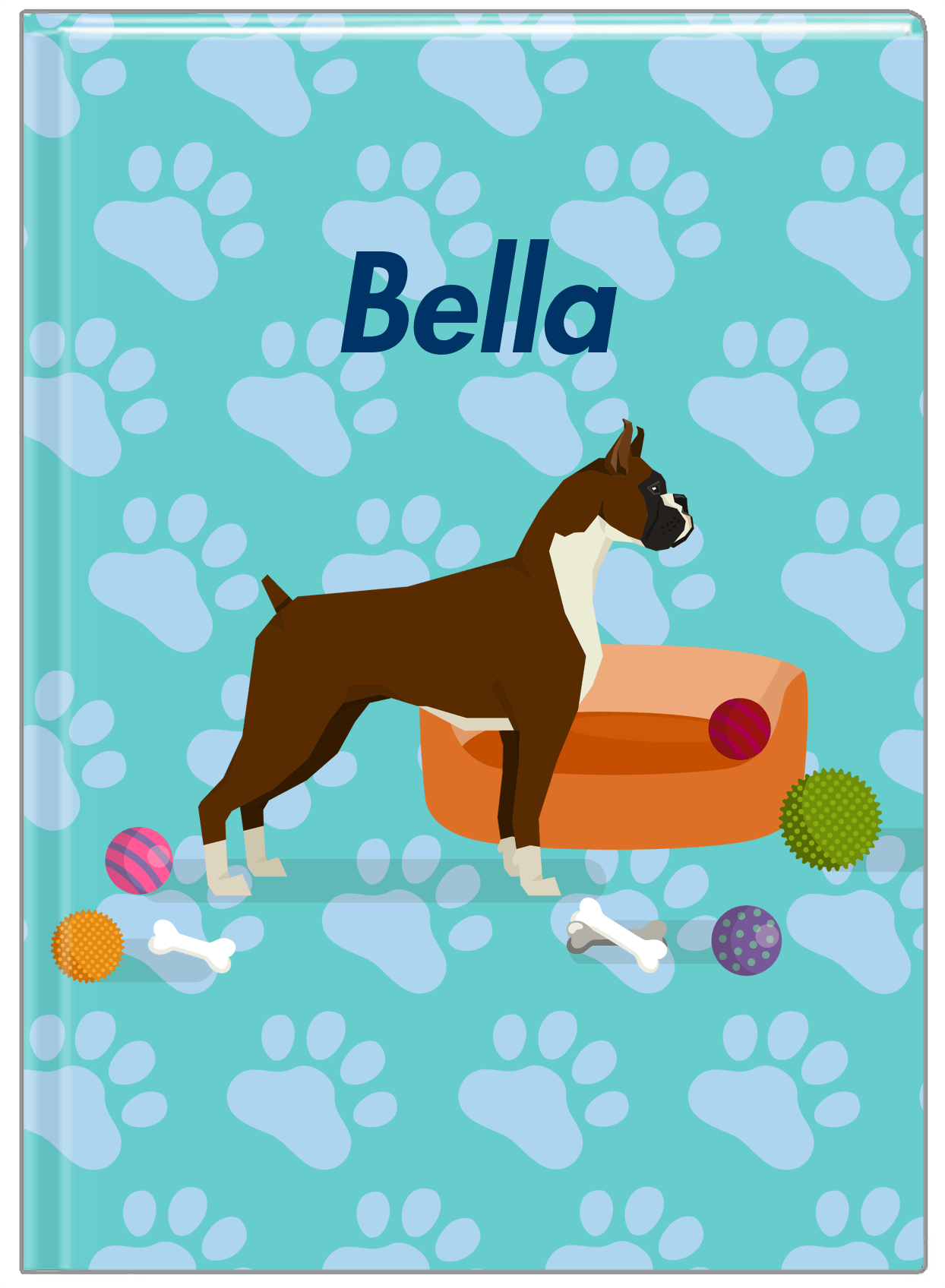 Personalized Dogs Journal I - Teal Background - Boxer - Front View