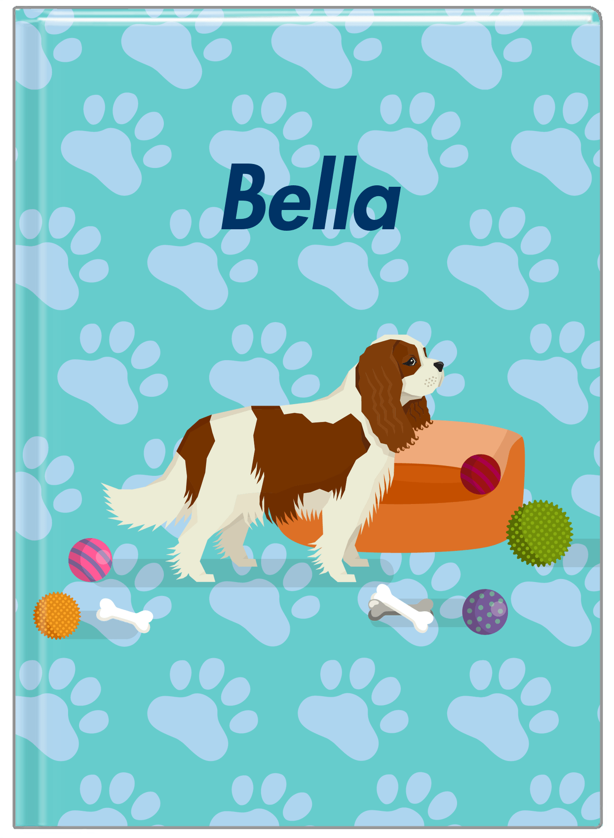 Personalized Dogs Journal I - Teal Background - Cavalier King Charles Spaniel - Front View