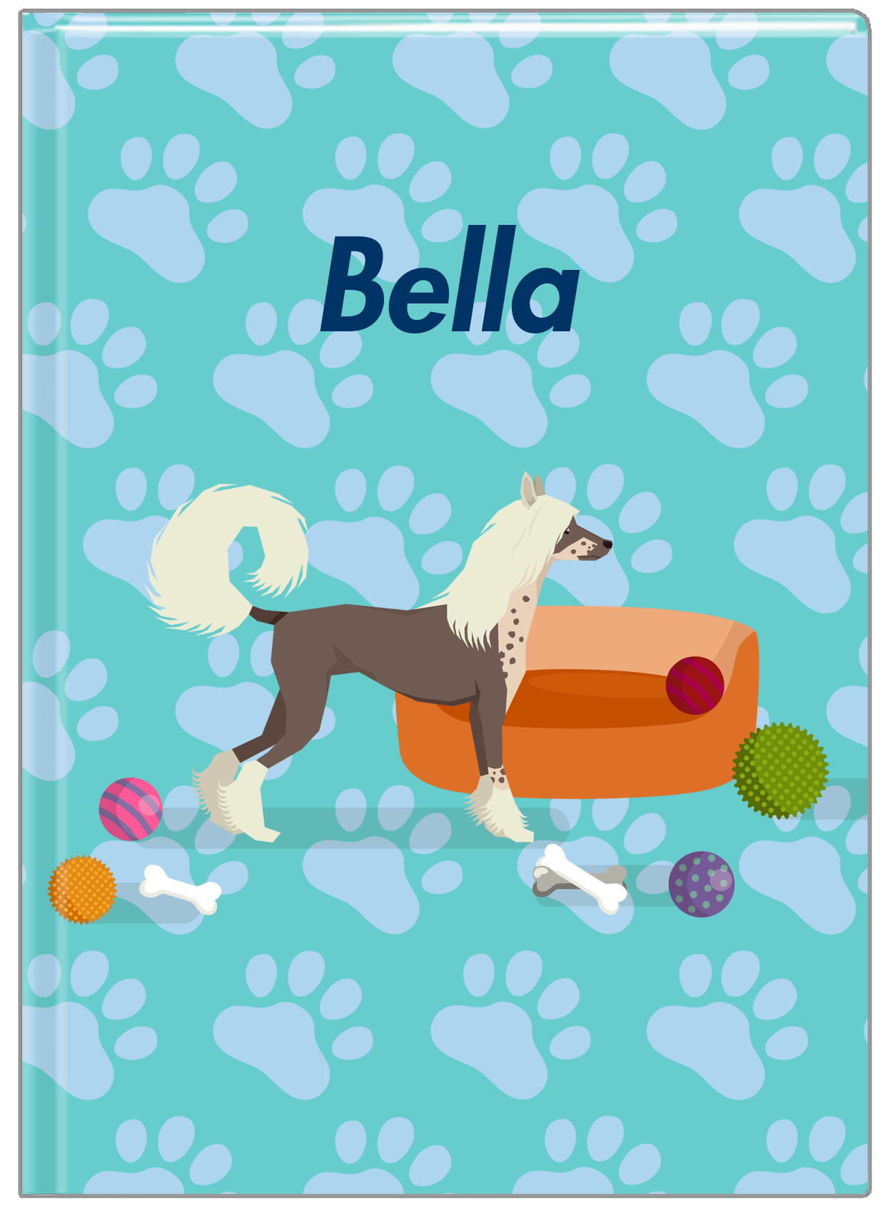 Personalized Dogs Journal I - Teal Background - Chinese Crested Dog - Front View