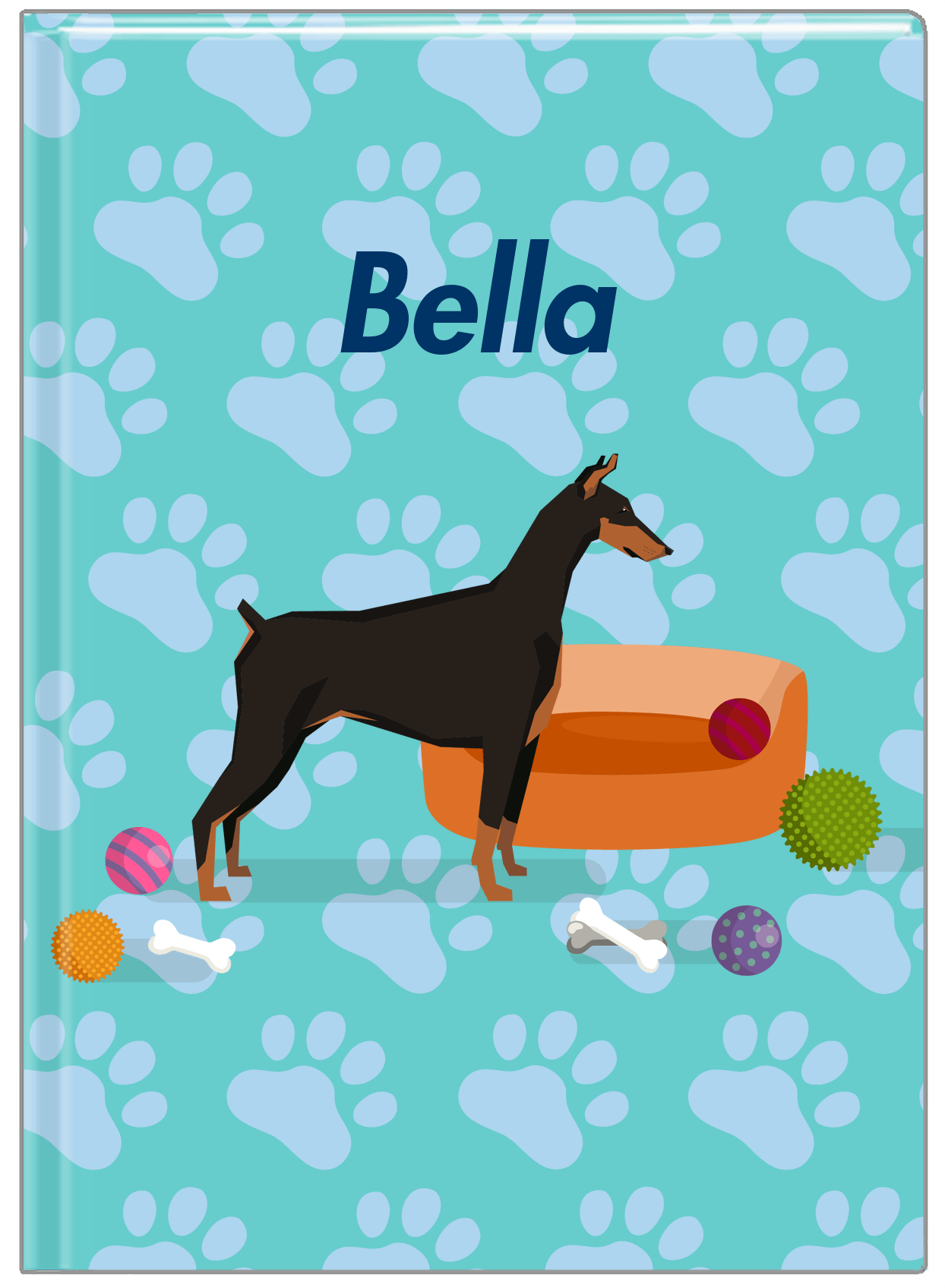 Personalized Dogs Journal I - Teal Background - Doberman - Front View