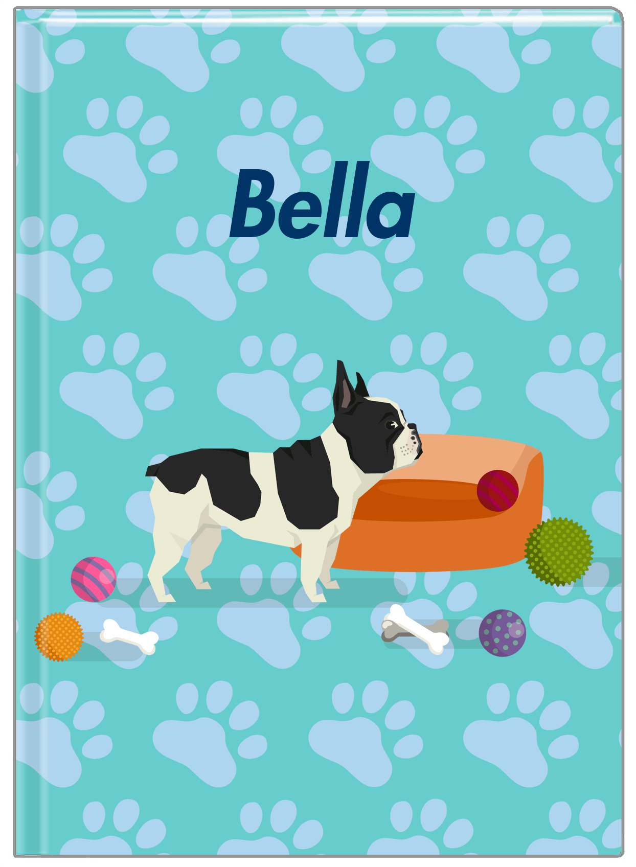 Personalized Dogs Journal I - Teal Background - French Bulldog - Front View