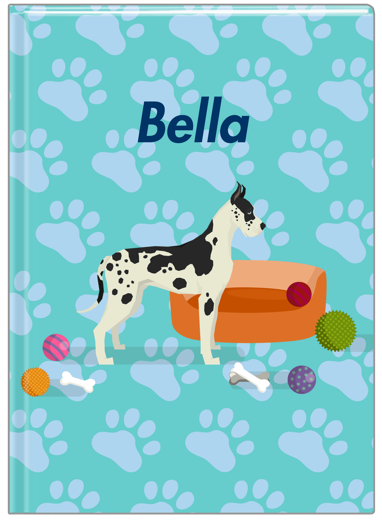 Personalized Dogs Journal I - Teal Background - Great Dane - Front View