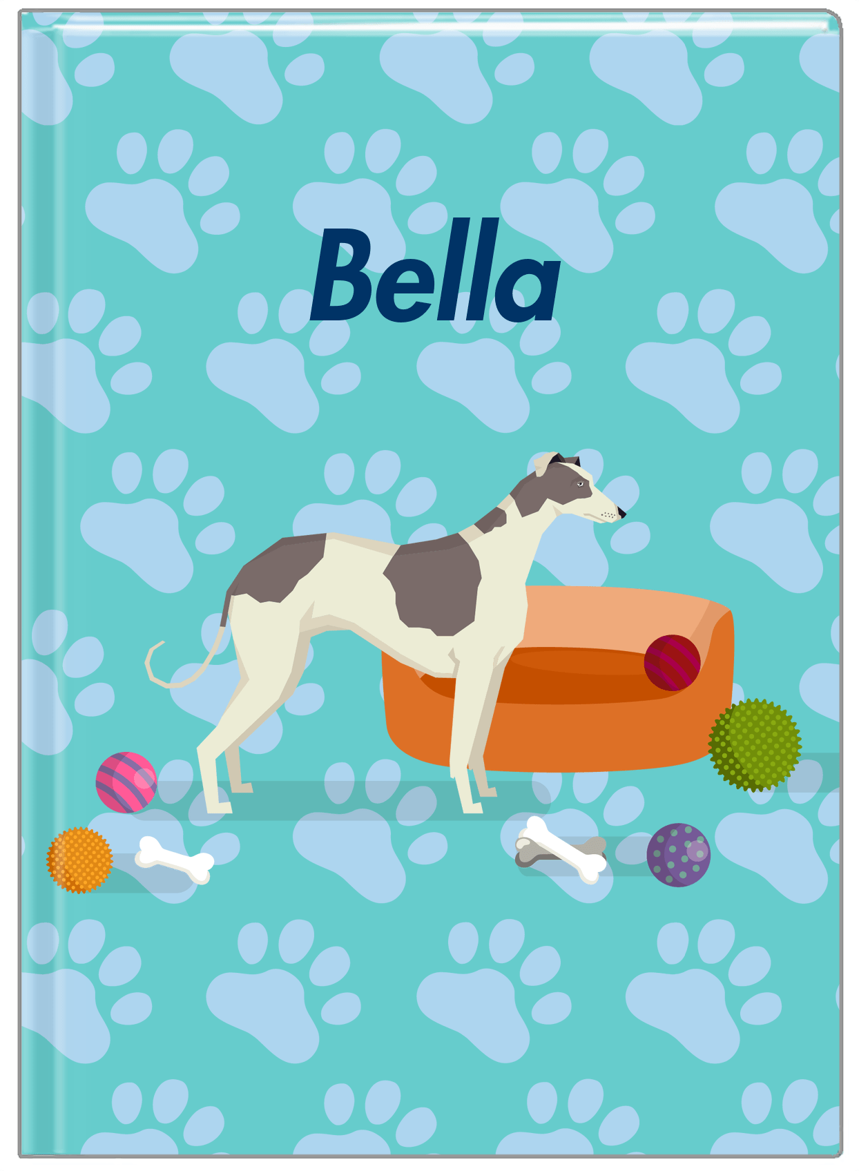 Personalized Dogs Journal I - Teal Background - Greyhound - Front View