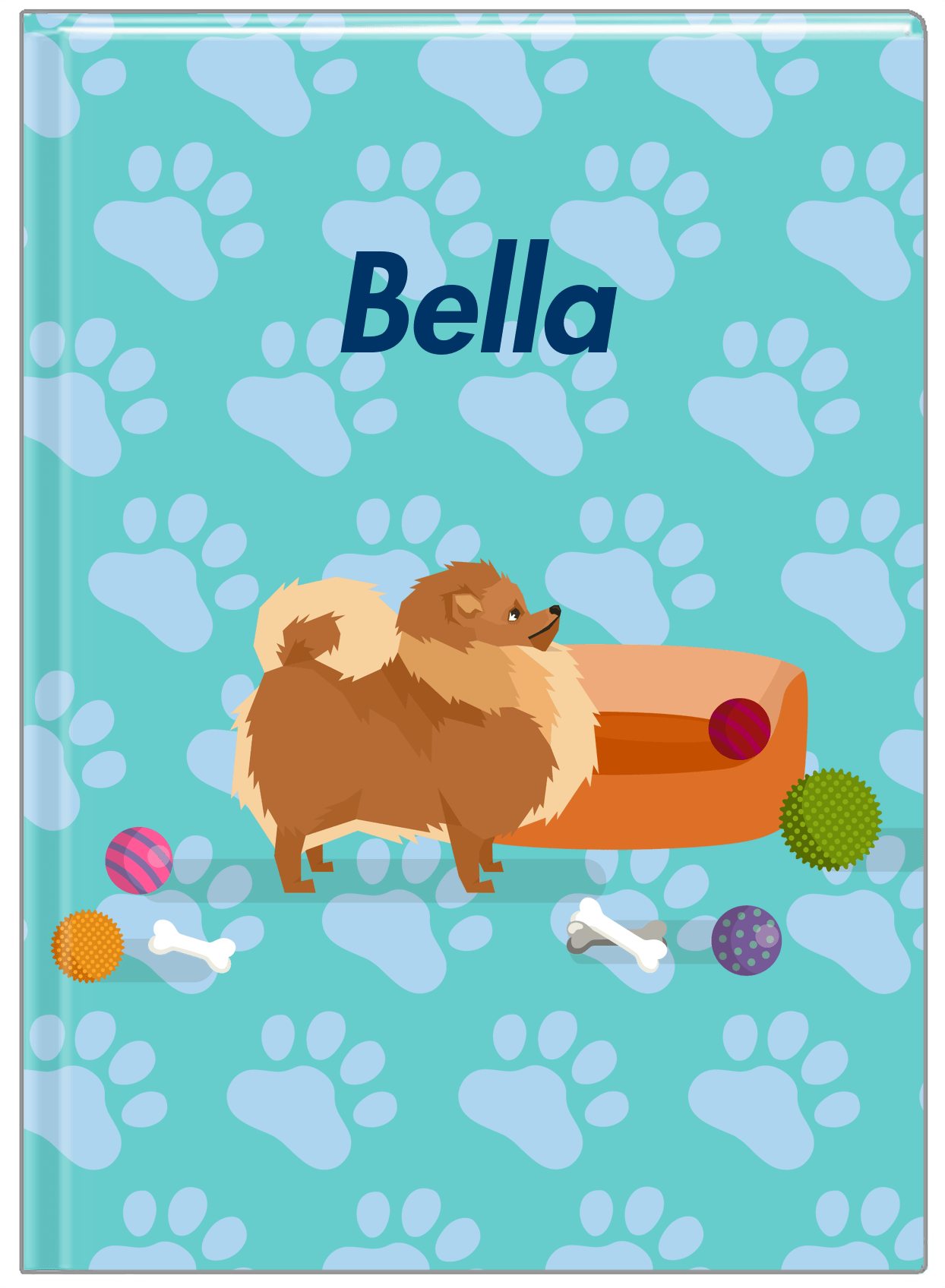 Personalized Dogs Journal I - Teal Background - Pomeranian - Front View
