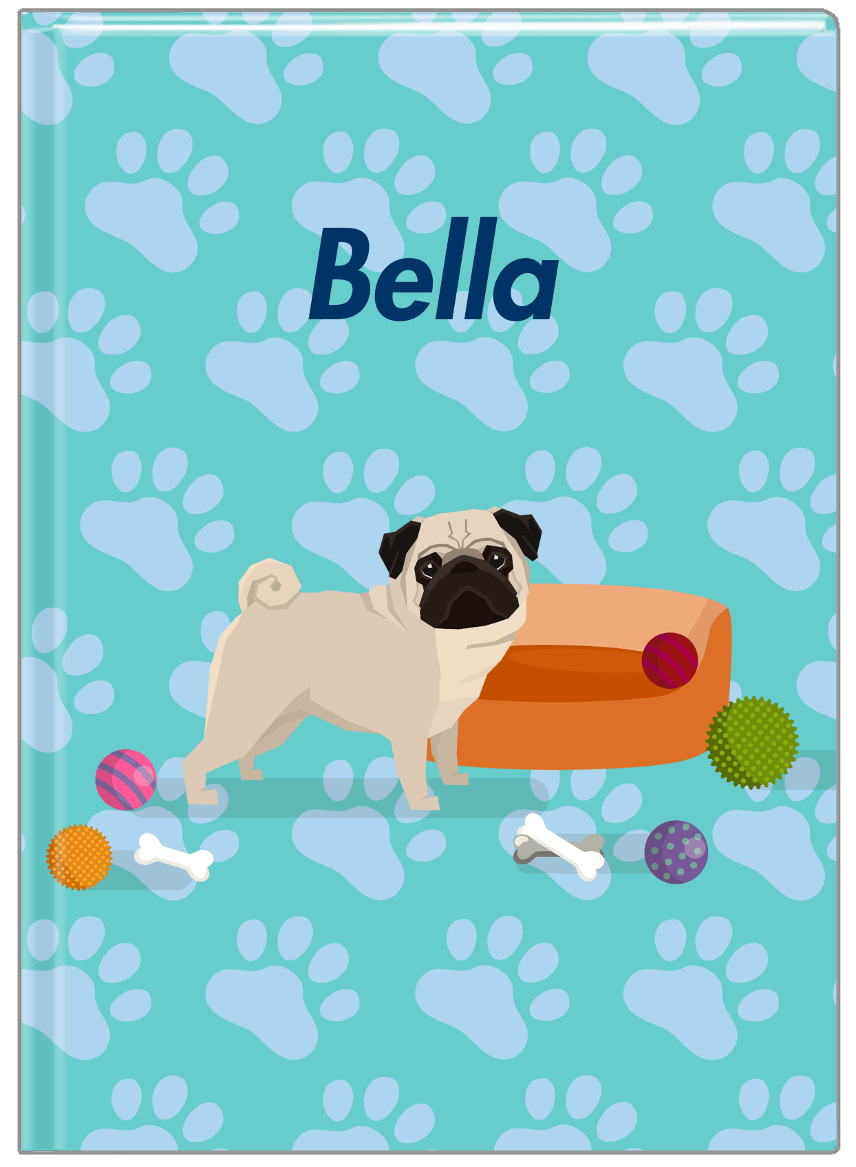Personalized Dogs Journal I - Teal Background - Pug - Front View