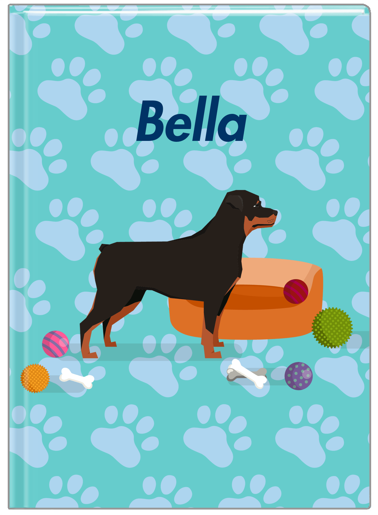 Personalized Dogs Journal I - Teal Background - Rottweiler - Front View
