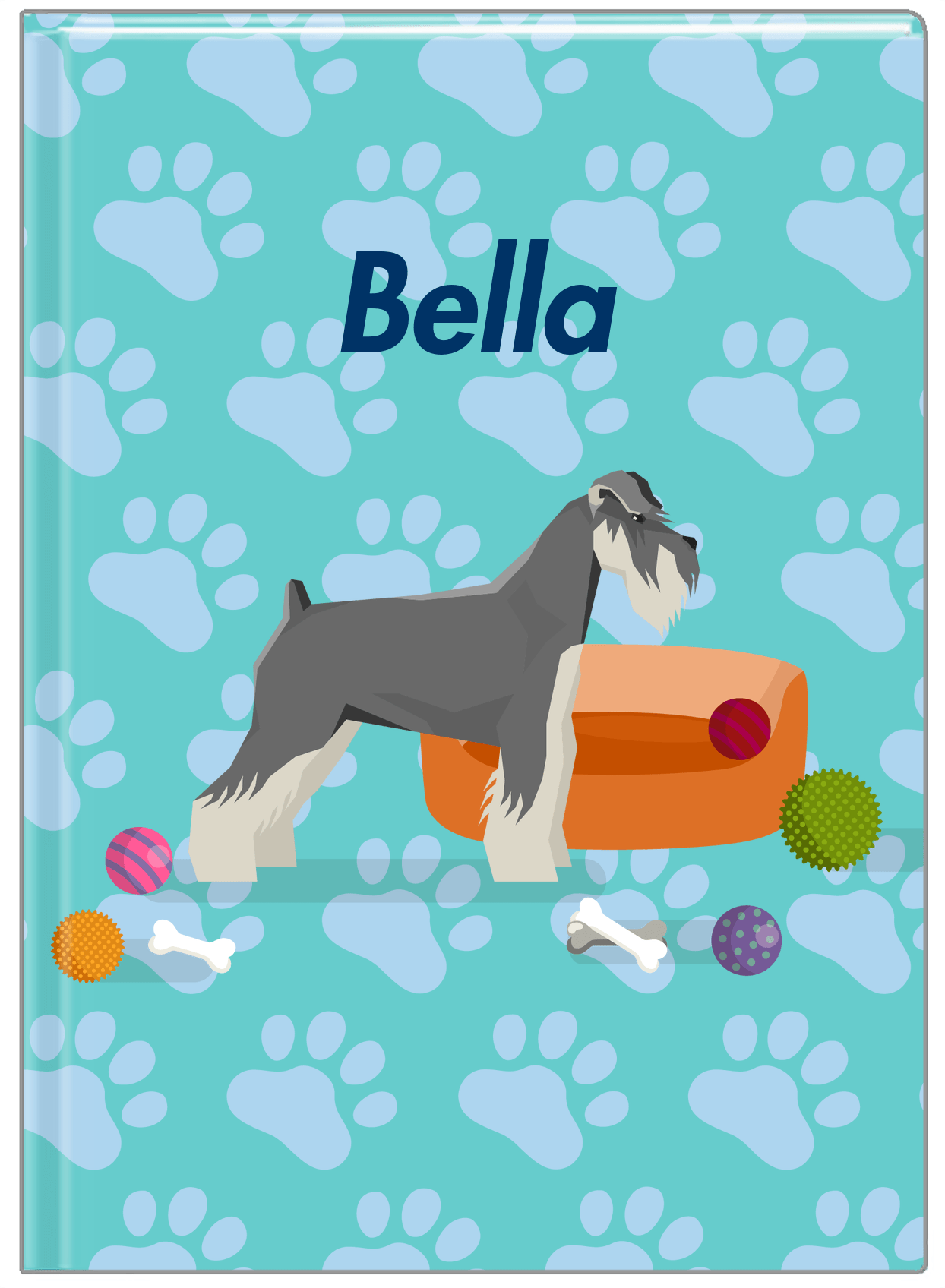 Personalized Dogs Journal I - Teal Background - Schnauzer - Front View