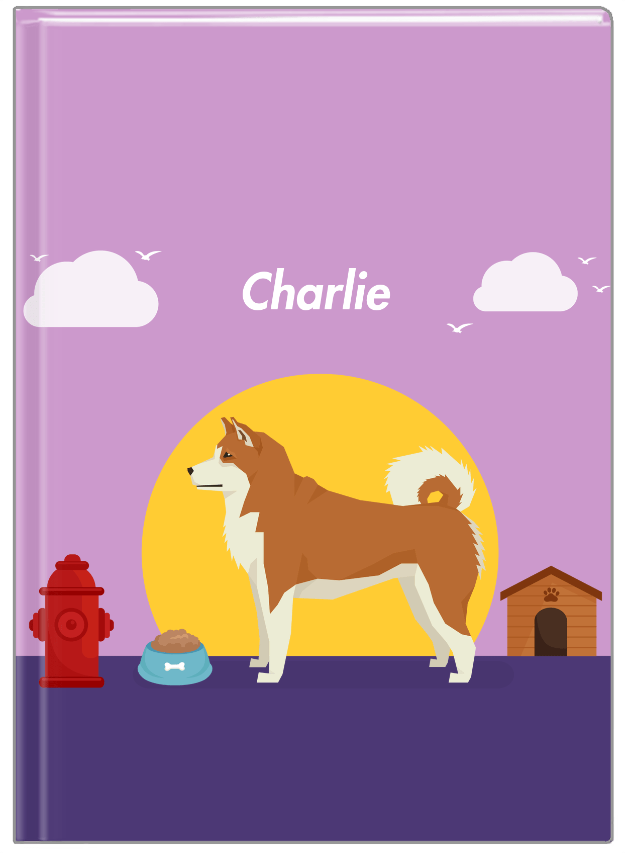 Personalized Dogs Journal II - Purple Background - Akita Inu - Front View
