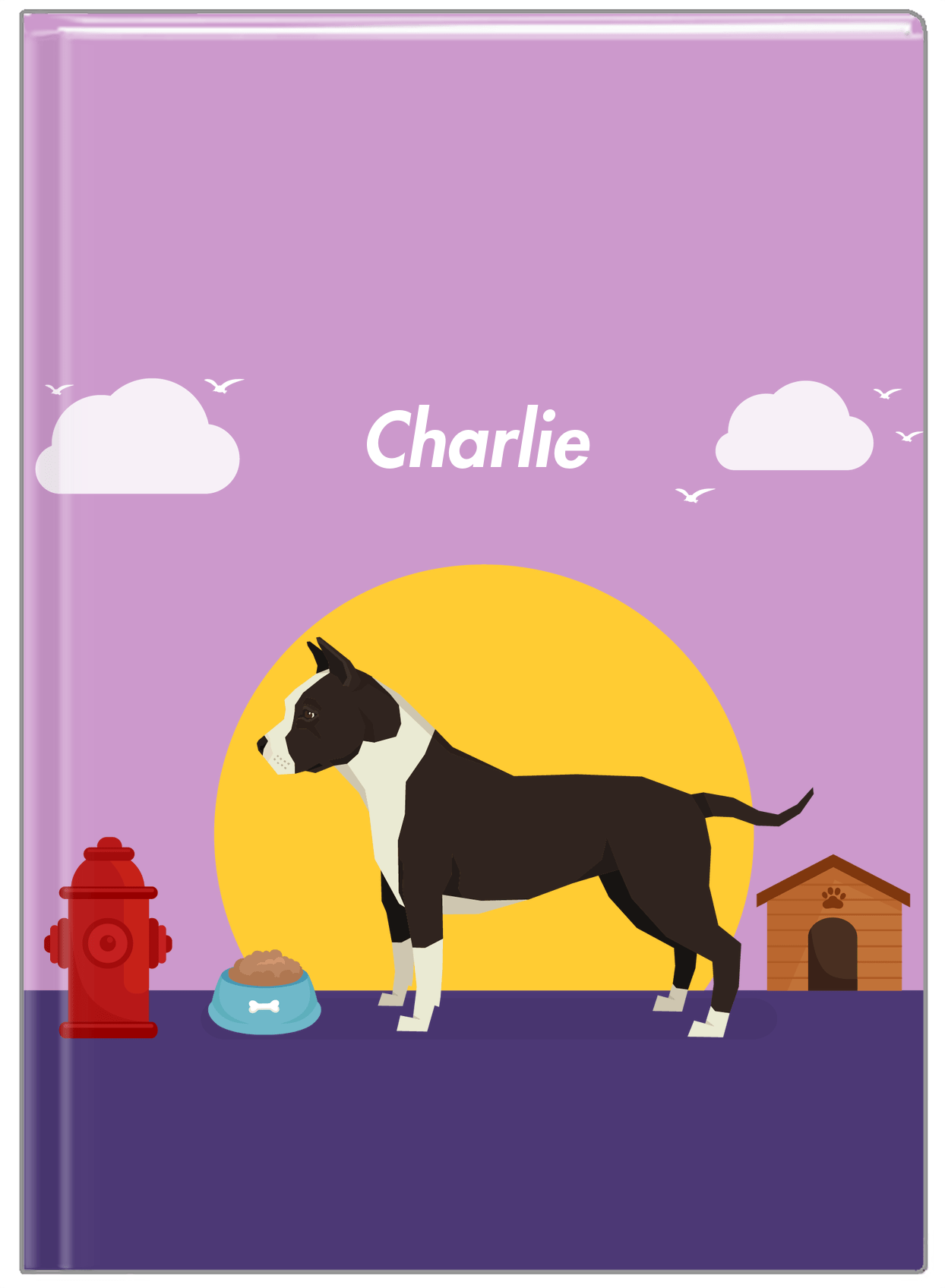 Personalized Dogs Journal II - Purple Background - American Staffordshire Terrier - Front View
