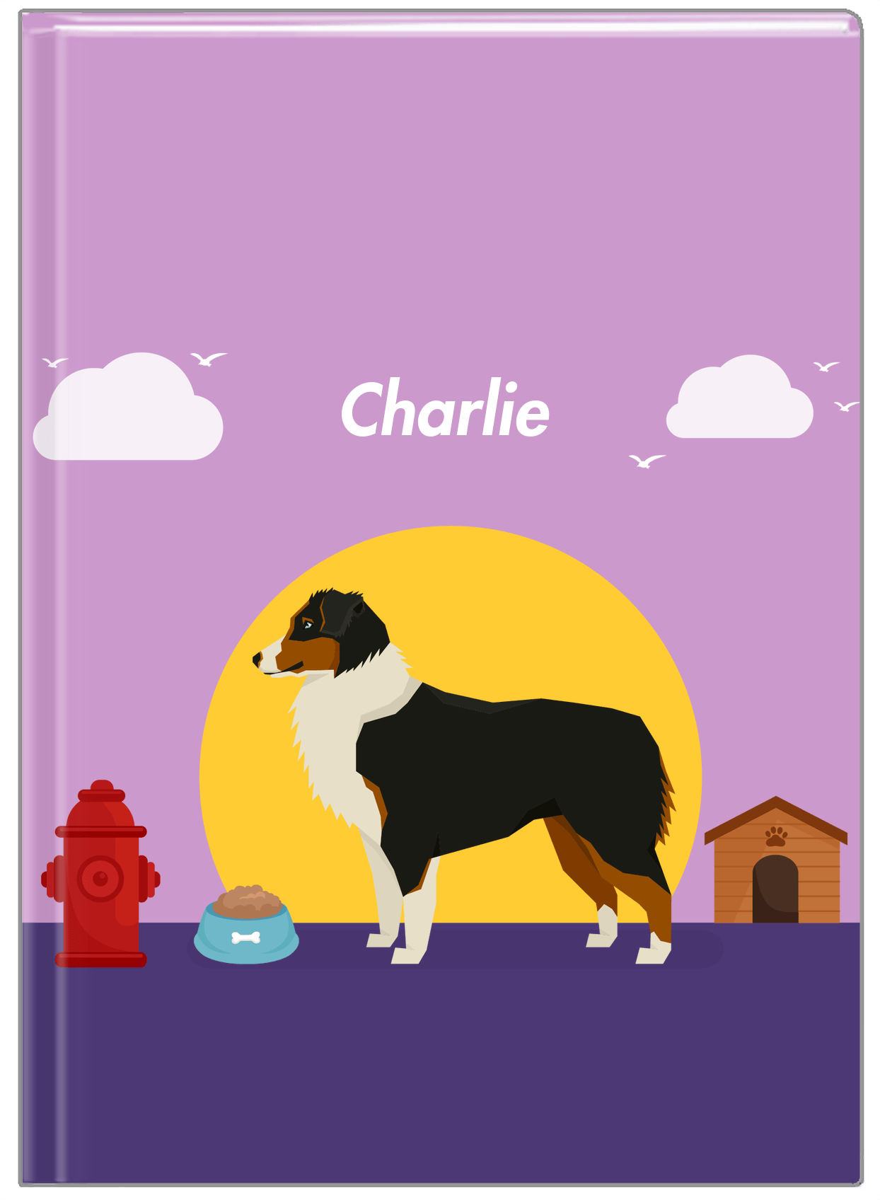 Personalized Dogs Journal II - Purple Background - Australian Shepherd - Front View