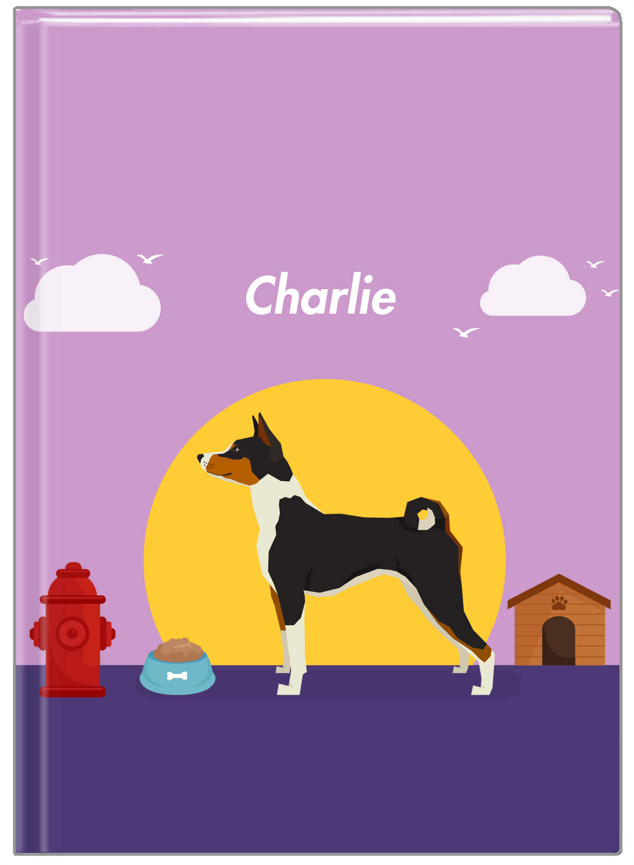 Personalized Dogs Journal II - Purple Background - Basenji - Front View