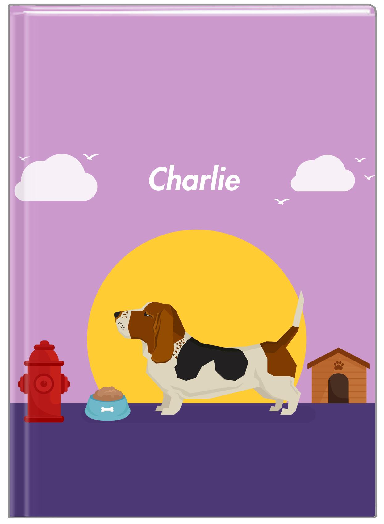 Personalized Dogs Journal II - Purple Background - Basset Hound - Front View