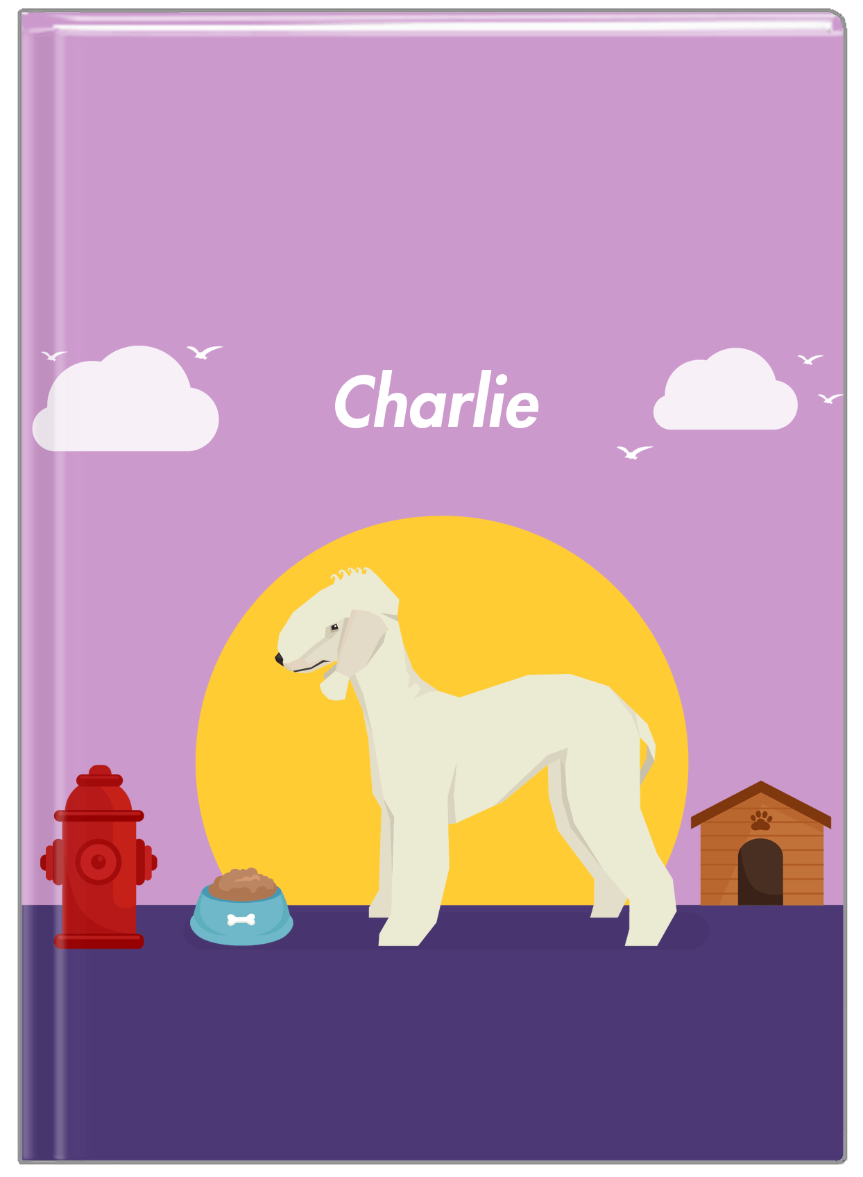 Personalized Dogs Journal II - Purple Background - Bedlington Terrier - Front View
