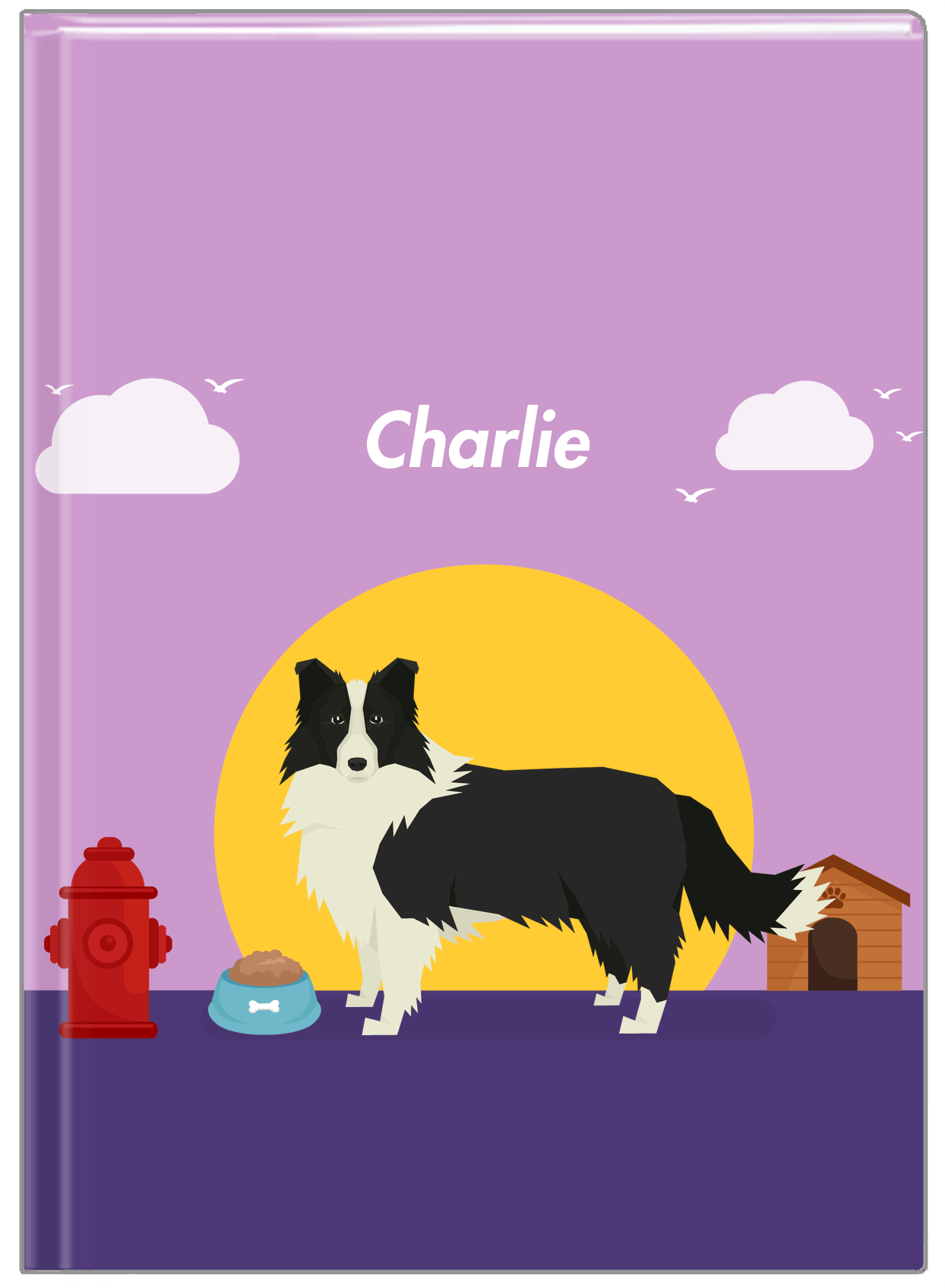Personalized Dogs Journal II - Purple Background - Border Collie - Front View