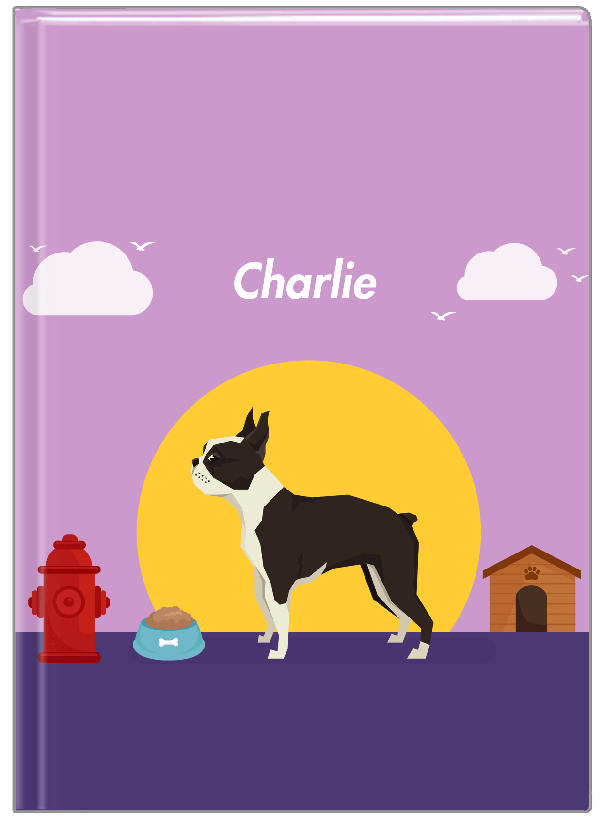 Personalized Dogs Journal II - Purple Background - Boston Terrier - Front View