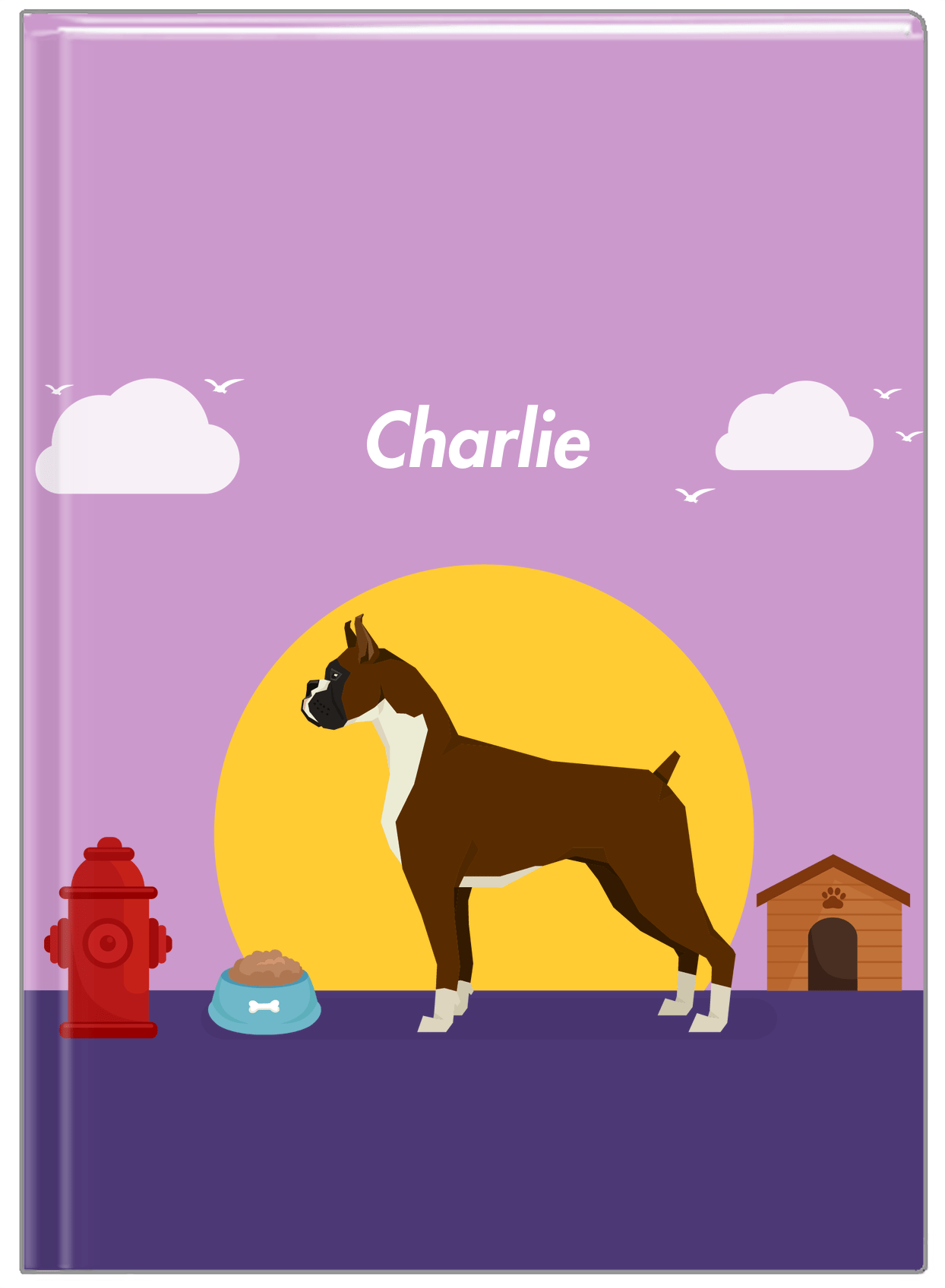 Personalized Dogs Journal II - Purple Background - Boxer - Front View