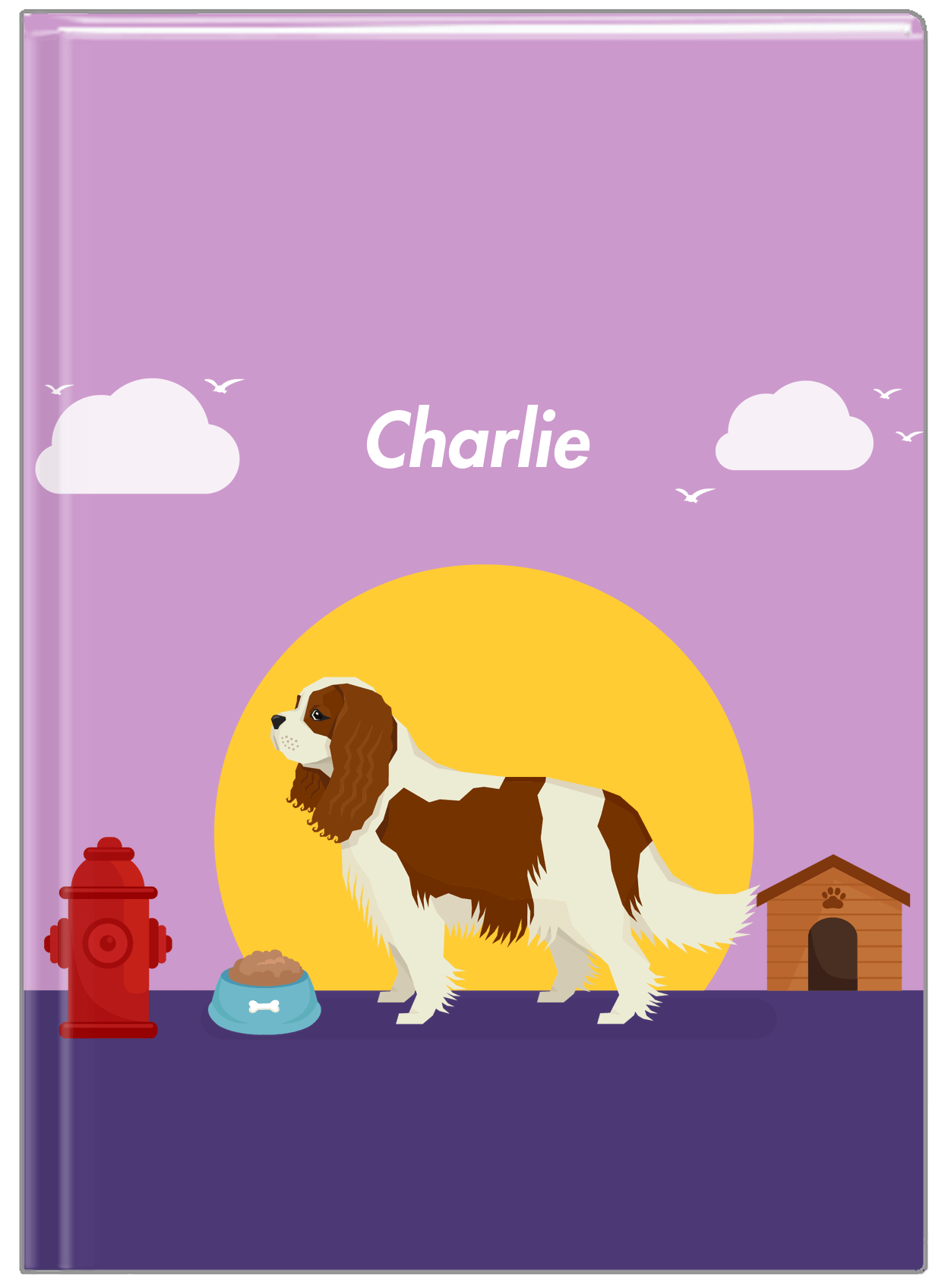 Personalized Dogs Journal II - Purple Background - Cavalier King Charles Spaniel - Front View