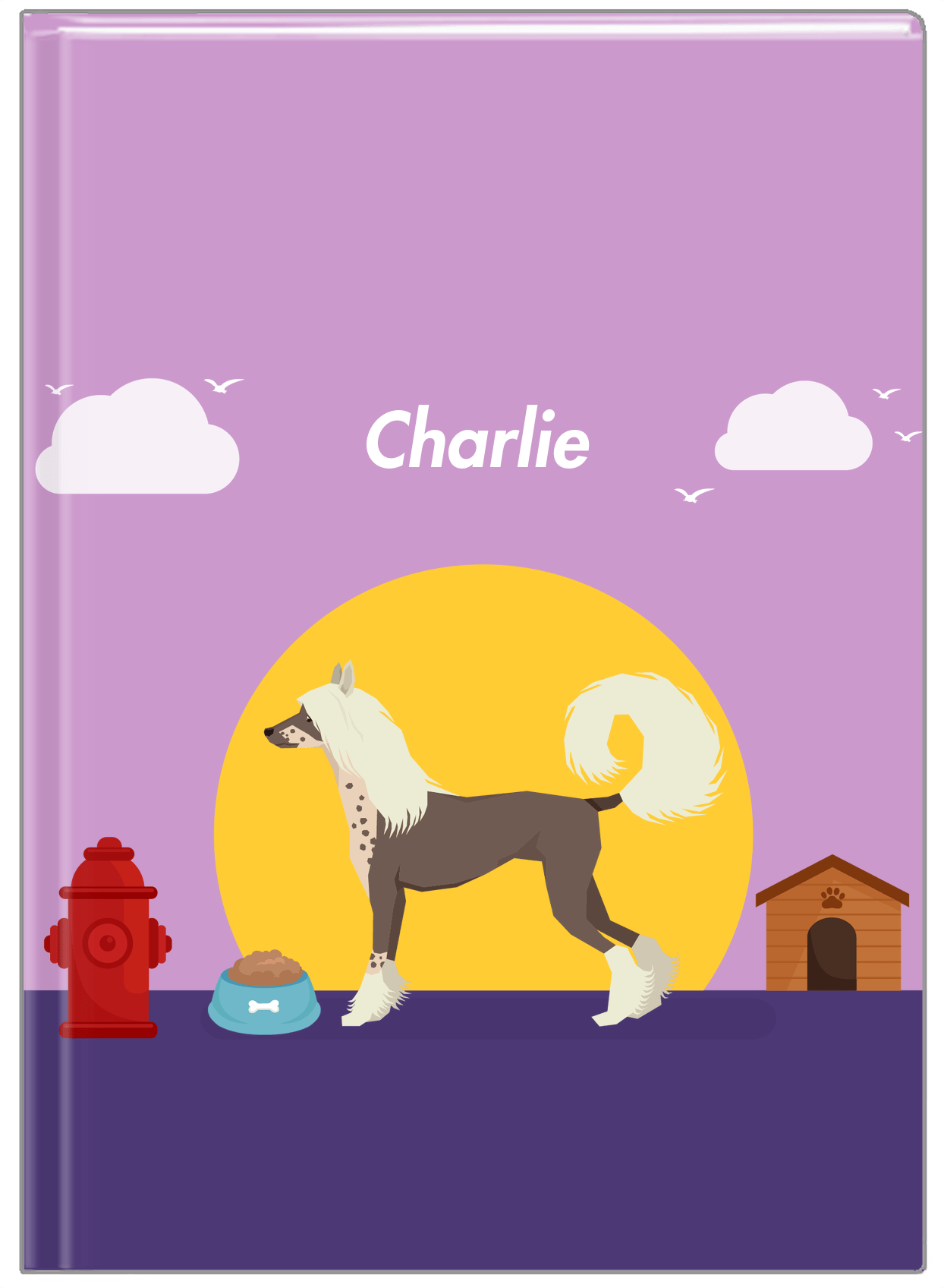 Personalized Dogs Journal II - Purple Background - Chinese Crested Dog - Front View