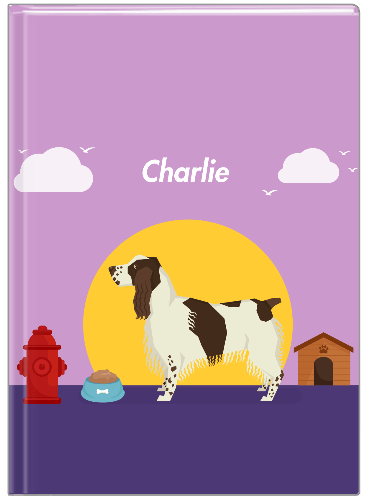 Personalized Dogs Journal II - Purple Background - English Springer Spaniel - Front View