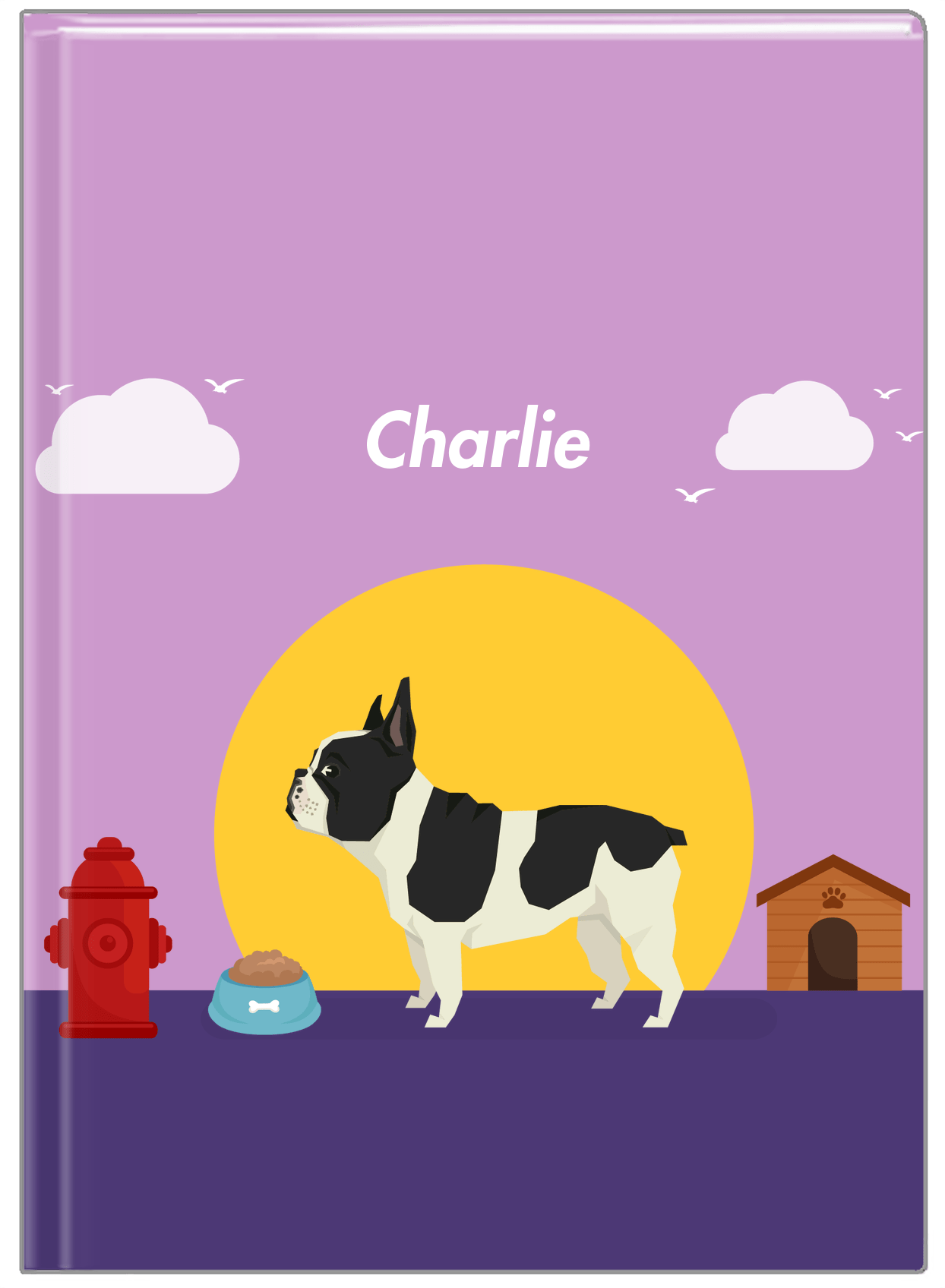 Personalized Dogs Journal II - Purple Background - French Bulldog - Front View