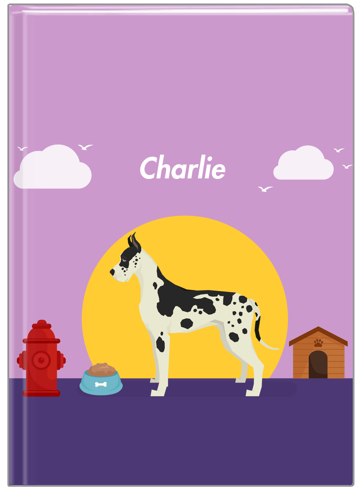 Personalized Dogs Journal II - Purple Background - Great Dane - Front View